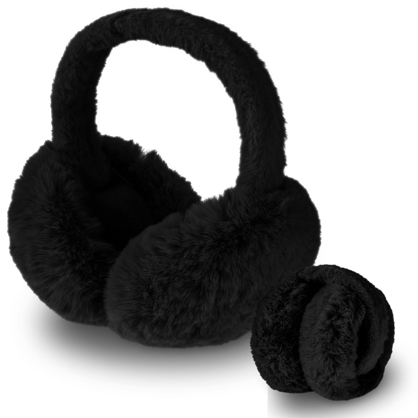 Lusofie Women's Earmuffs Faux Fur Warm Earmuffs Winter Black Ear Muffs Cute Plush Ear Warmer Ear Covers Ear Muffs for Winter(Black)