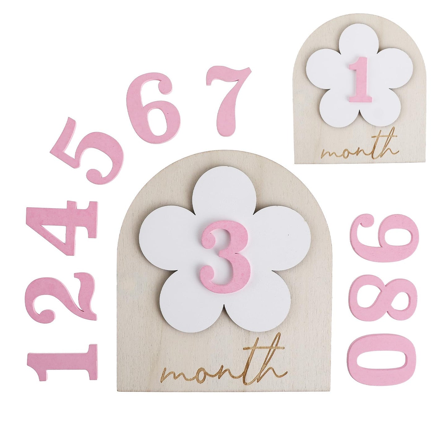 Month Baby Milestone Signs Wooden Baby Monthly Milestone Double Sided Monthly Baby Milestone with Replaceable Number DIY Milestone Wooden Circles for Baby Growth Photo Props