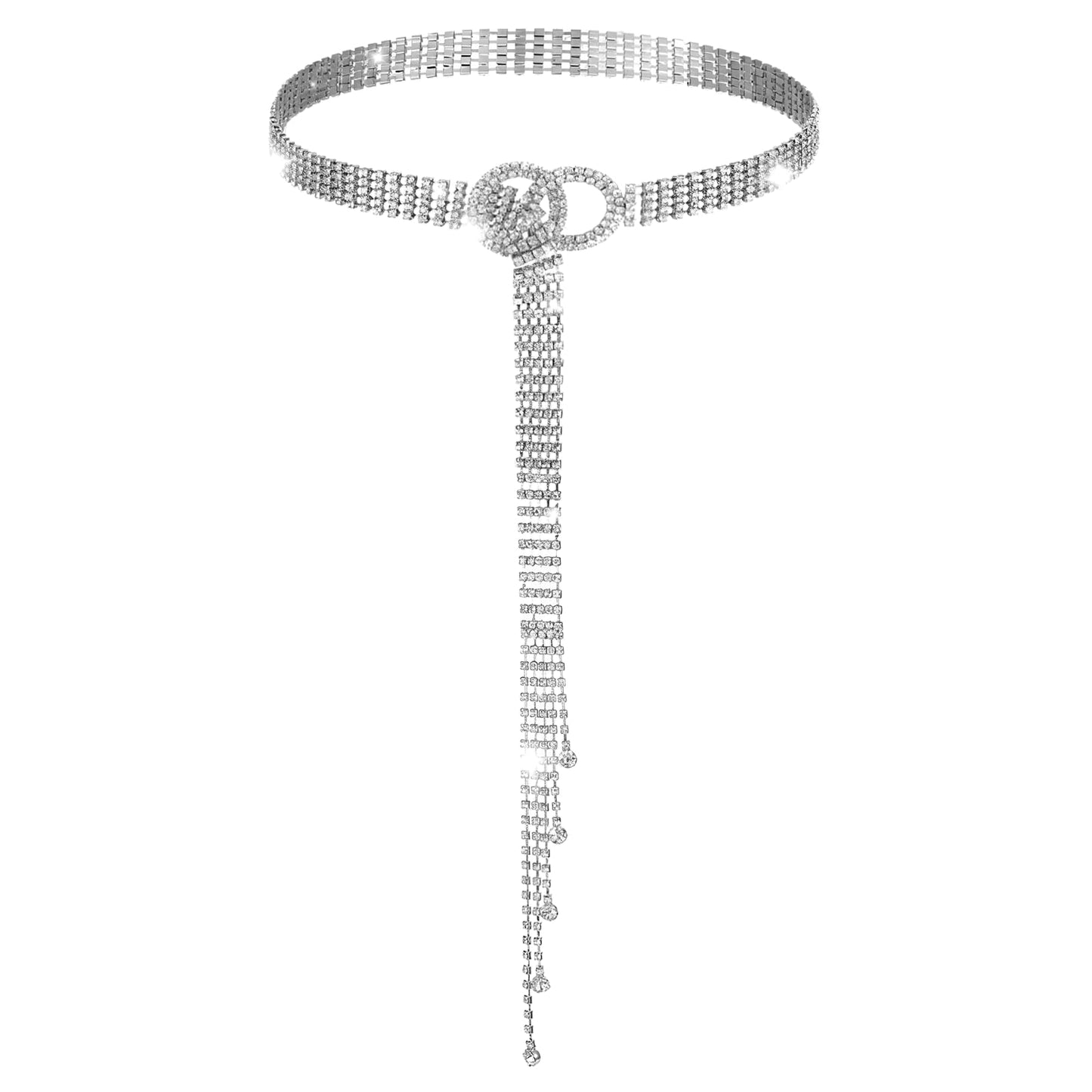 Josojoou Rhinestone Waist Belt for Women Belt 130 cm Chain Belt Adjustable Crystal O-Ring Diamond Belt Silver Adjustable Waist Chain Belt Waistband Belt for Dresses Jeans Weddings