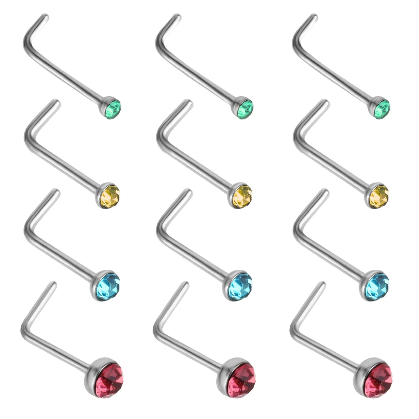 Yolev 60 Pieces Hypoallergenic Nose Studs for Women Men 316L Stainless Steel CZ Nose Piercing Jewelry L Shaped Nose Rings Nose Piercing Jewellery Set for Women Girls(multicolor)