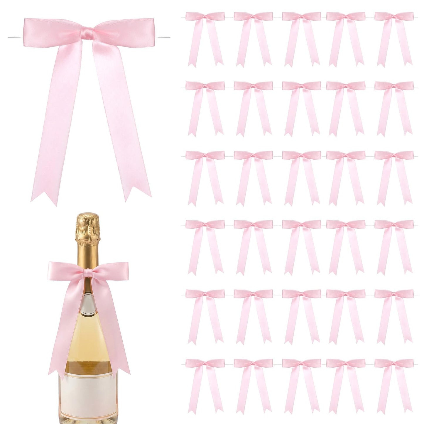 30Pcs Pink Bows 5x6.7'' Large Twist Tie Bows Pink Ribbon Satin Bow