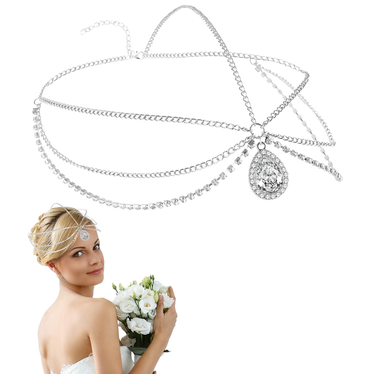 Headpiece for Women Rhinestone Forehead Head Pieces Jewelry Wedding Hair Accessories for Brides Party Nightclub
