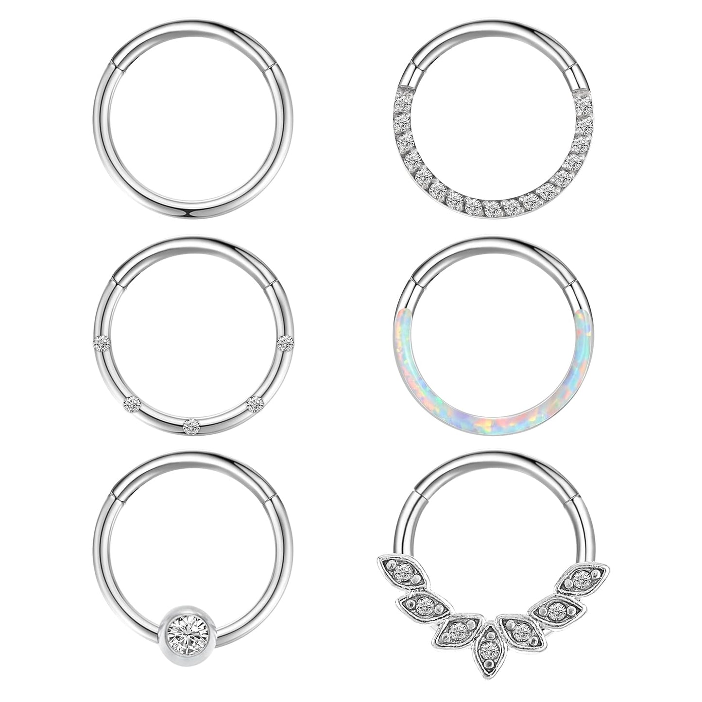 6 Pieces Nose Hoop for Women Stainless Steel Nose Ring Surgical Steel Earrings Silver Tragus Septum Nose Rings Piercing 1.0×8mm Conch Piercing Jeweller Cartilage Helix