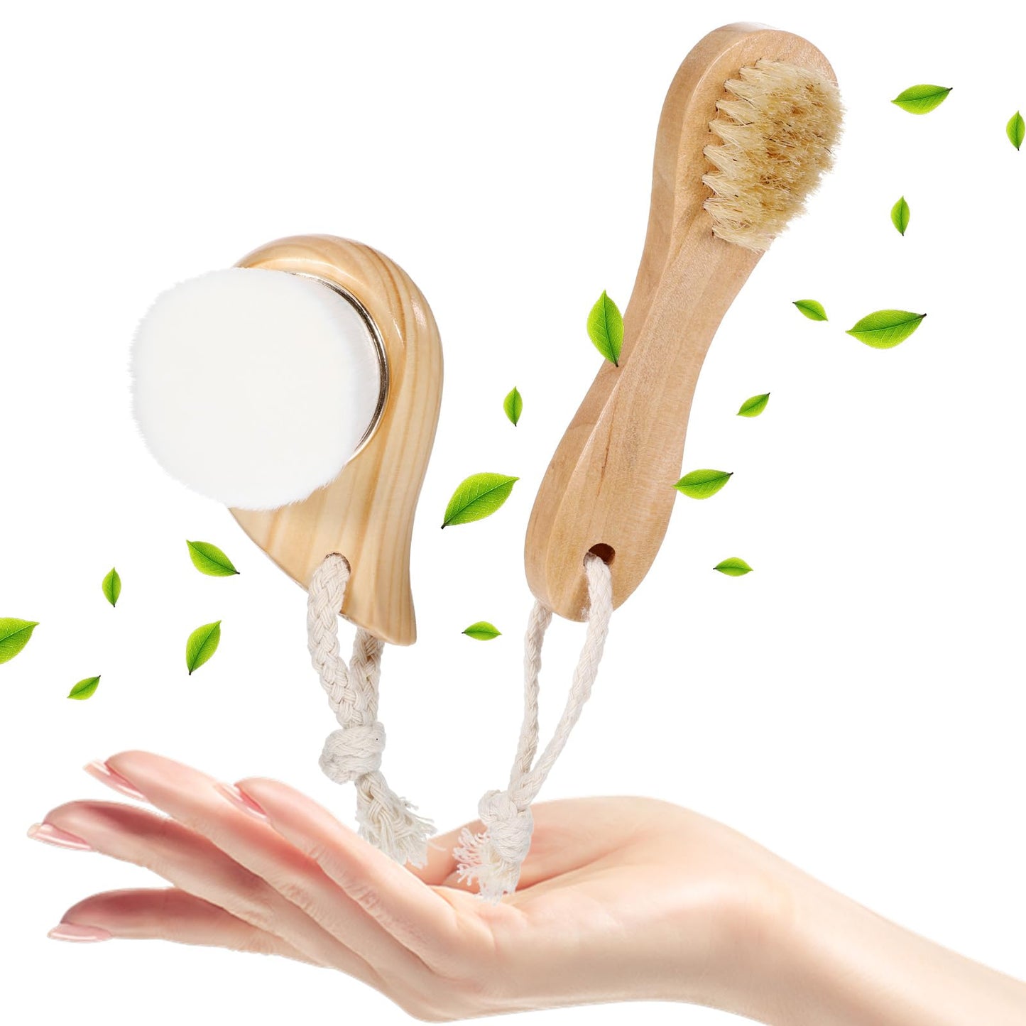 Dry Brush for Face 2Pcs Facial Cleansing Brush for Exfoliator Natural Bristle Body Brush Soft & Dry Massage Nodules Brush for Lymphatic Drainage Cellulite