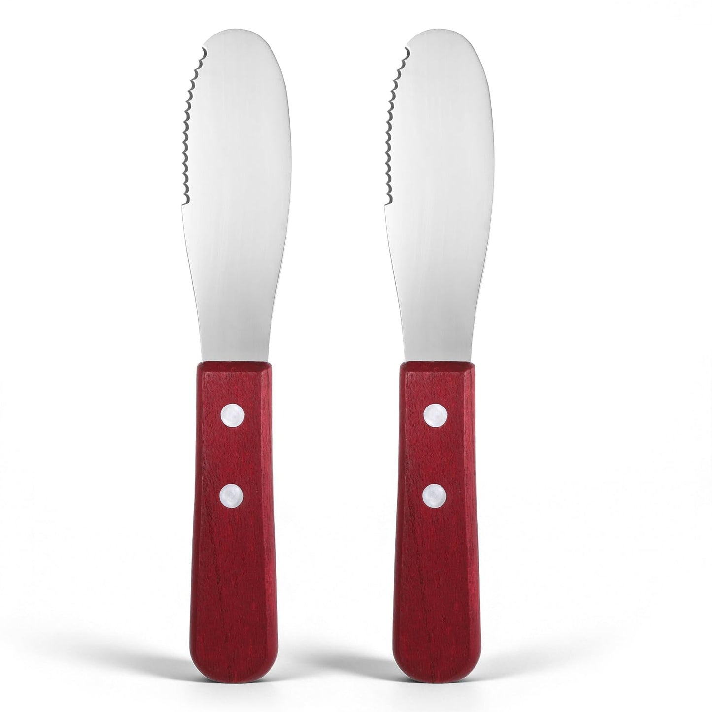 Tucnoeu 2pcs Stainless Steel Butter Spreader Knife with Wooden Handle, Long Handle Red & Steel Color, Kitchen Tools for Sandwich Cream Condiments