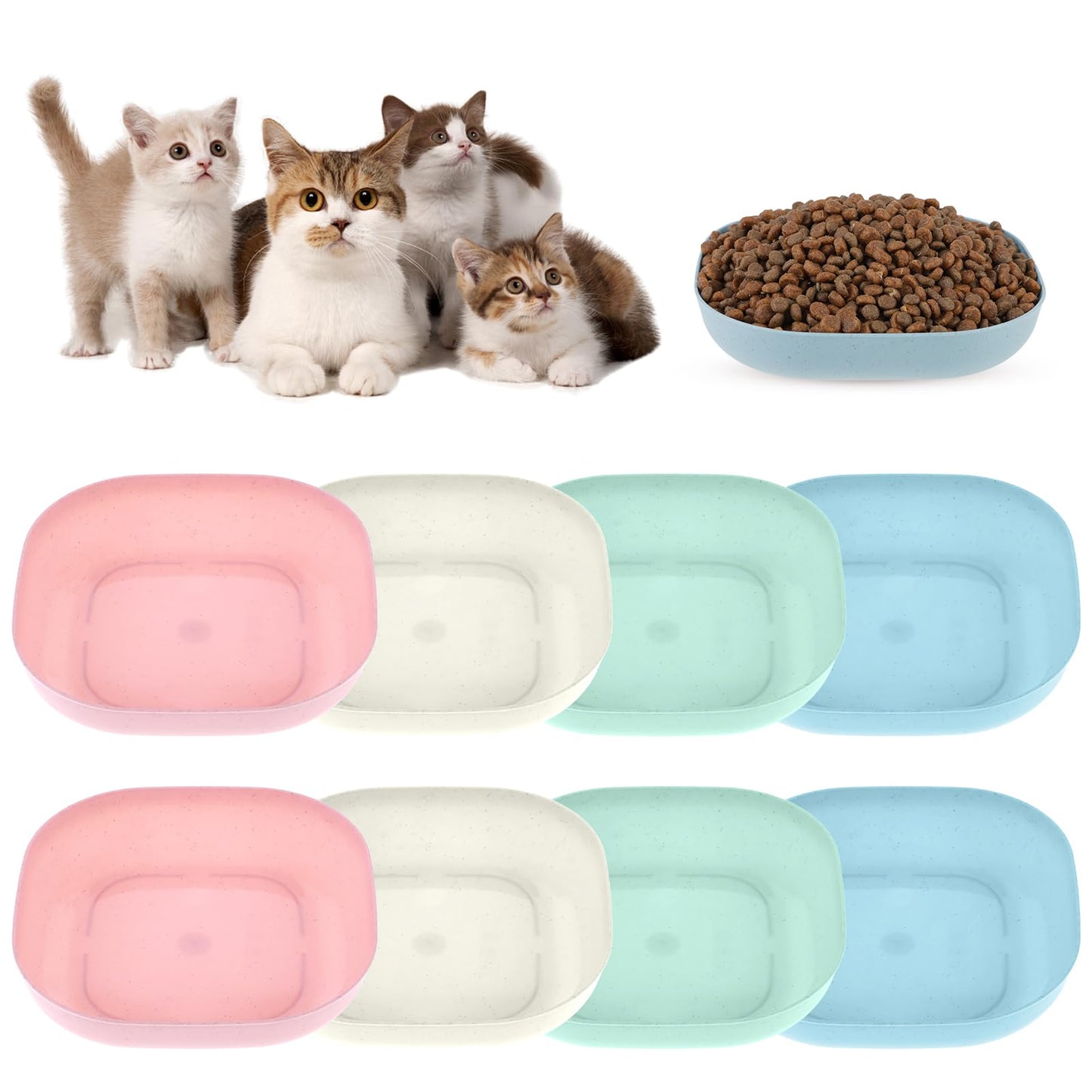 8 pcs Cat Food Bowl Whisker Friendly Plastic Dog Bowl 6 Inch Cat Plates for Cats and Small Dogs Cat Food Bowls for Indoor Cats, Cat Food Dish