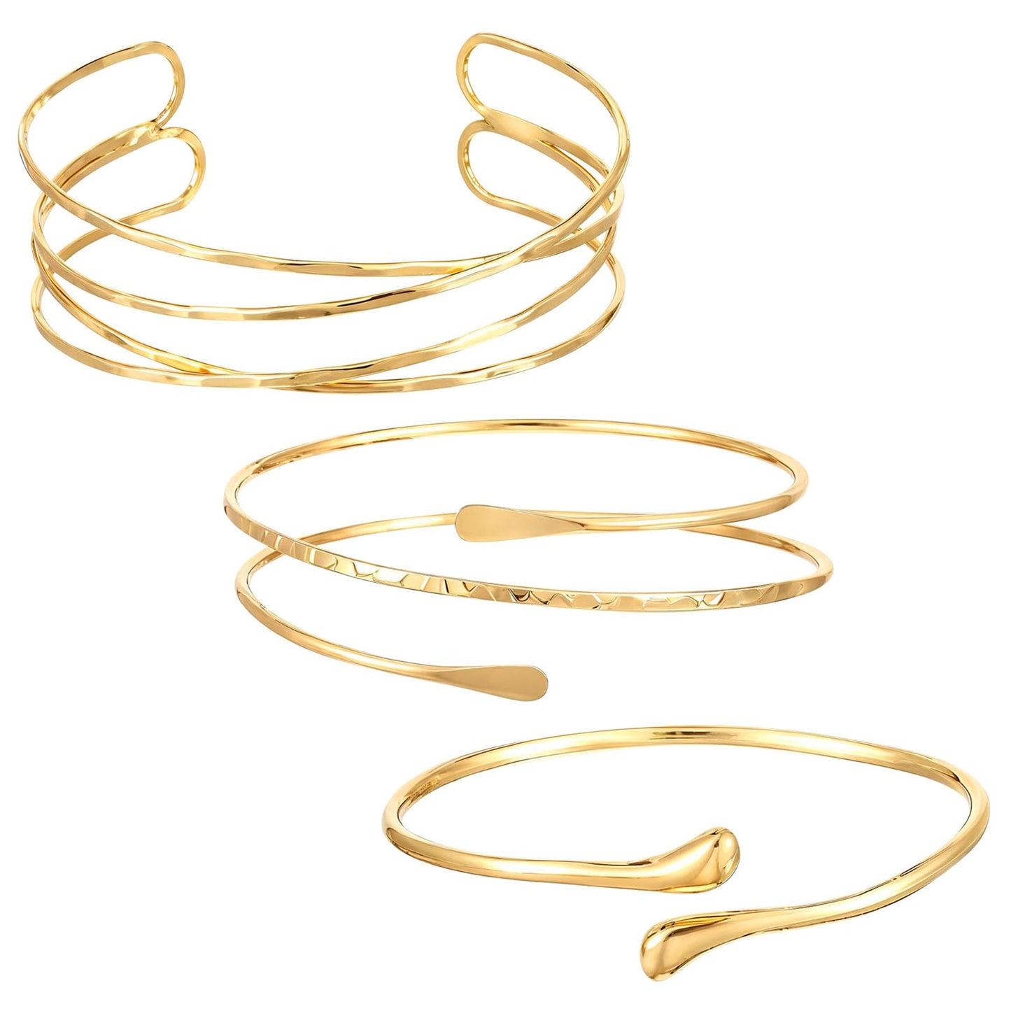 Telooco 3Pcs Gold Arm Cuff for Women Boho Coil Upper Arm Cuff Jewelry Adjustable Minimalist Arms Bracelet Bangle Cuffs Armband Jewelry Set