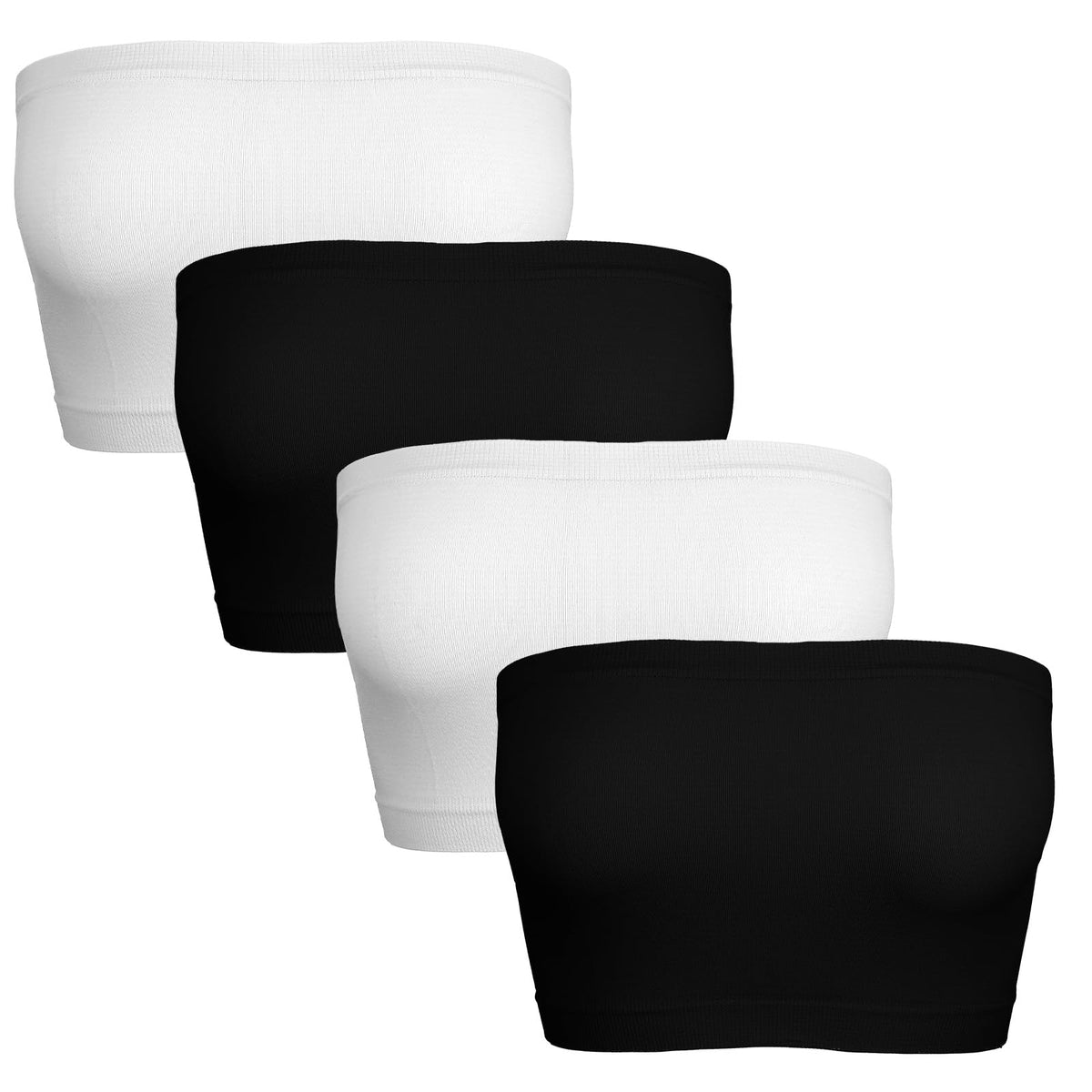 4 Pcs Women's Tube Top, Bandeau Casual Crop Top, Strapless Tank Basic Short Shirt, Black, White, Blue, Purple, One Size, Black,white, S