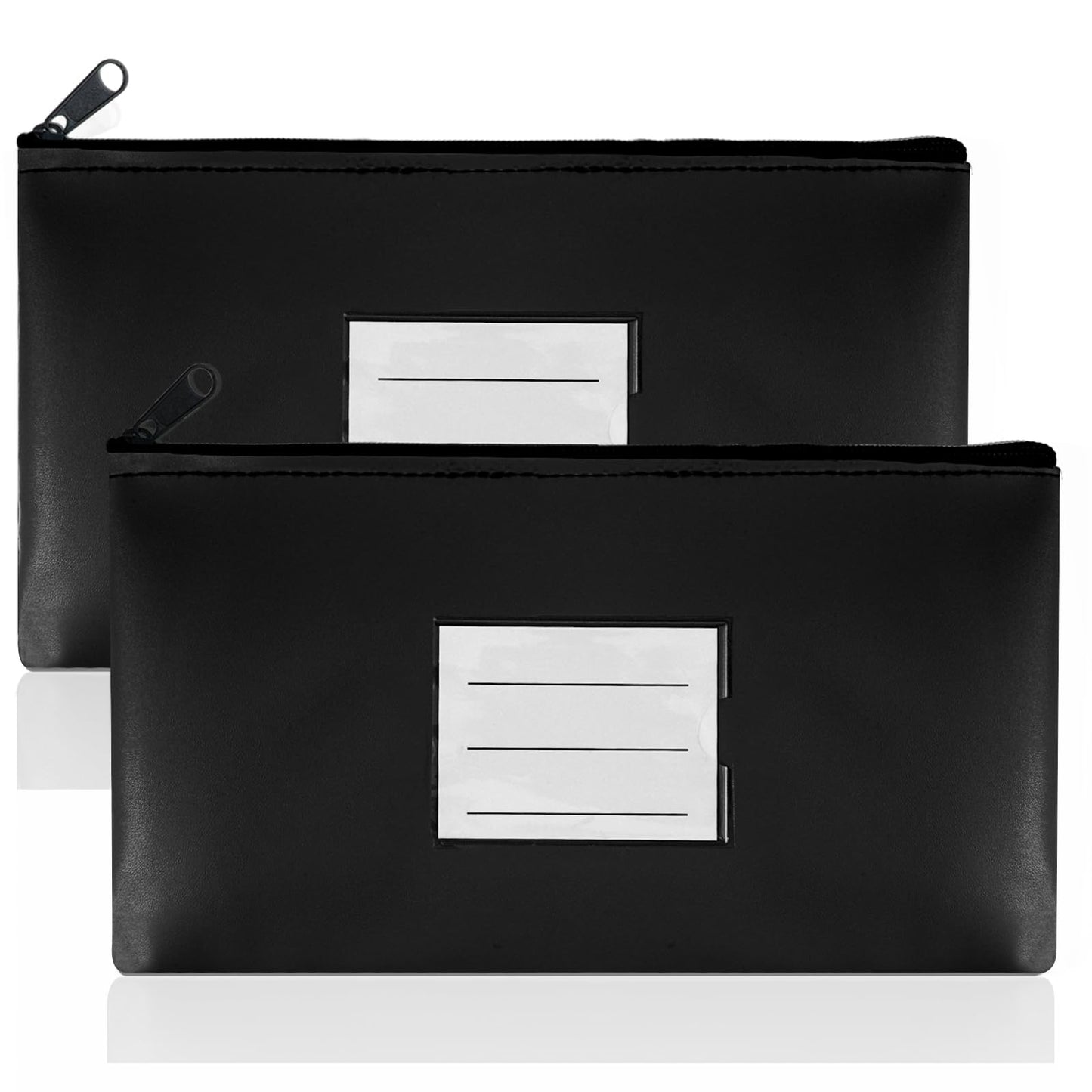 Lusofie 2 Pcs Money Bags with Zipper Faux Leather Bank Bag Deposit Bags with Label for Gold Coins Banknotes Bank Cards Documents Cosmetics Bills Invoices Small Tools Storage(Black)