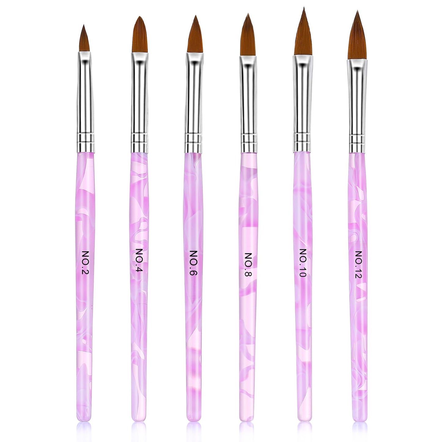 Acrylic Nail Brush Set - 6 Pcs Gel Brushes for Nails, Size 12/14/15/16/19/20mm Finger Nail Brush Professional Nail Art Brushes for Acrylic Powder Application, Nail Extension, 3D Nail Engraving