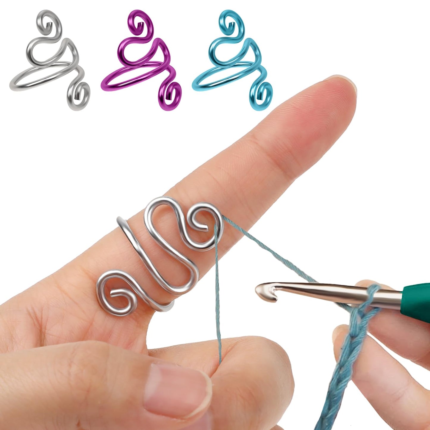 Crochet Tension Ring Handmade Crochet Ring Adjustable Crochet Ring for Finger Crochet Accessories for Crocheters Knitters (Ring Size 7-10)(Silver,7-10)