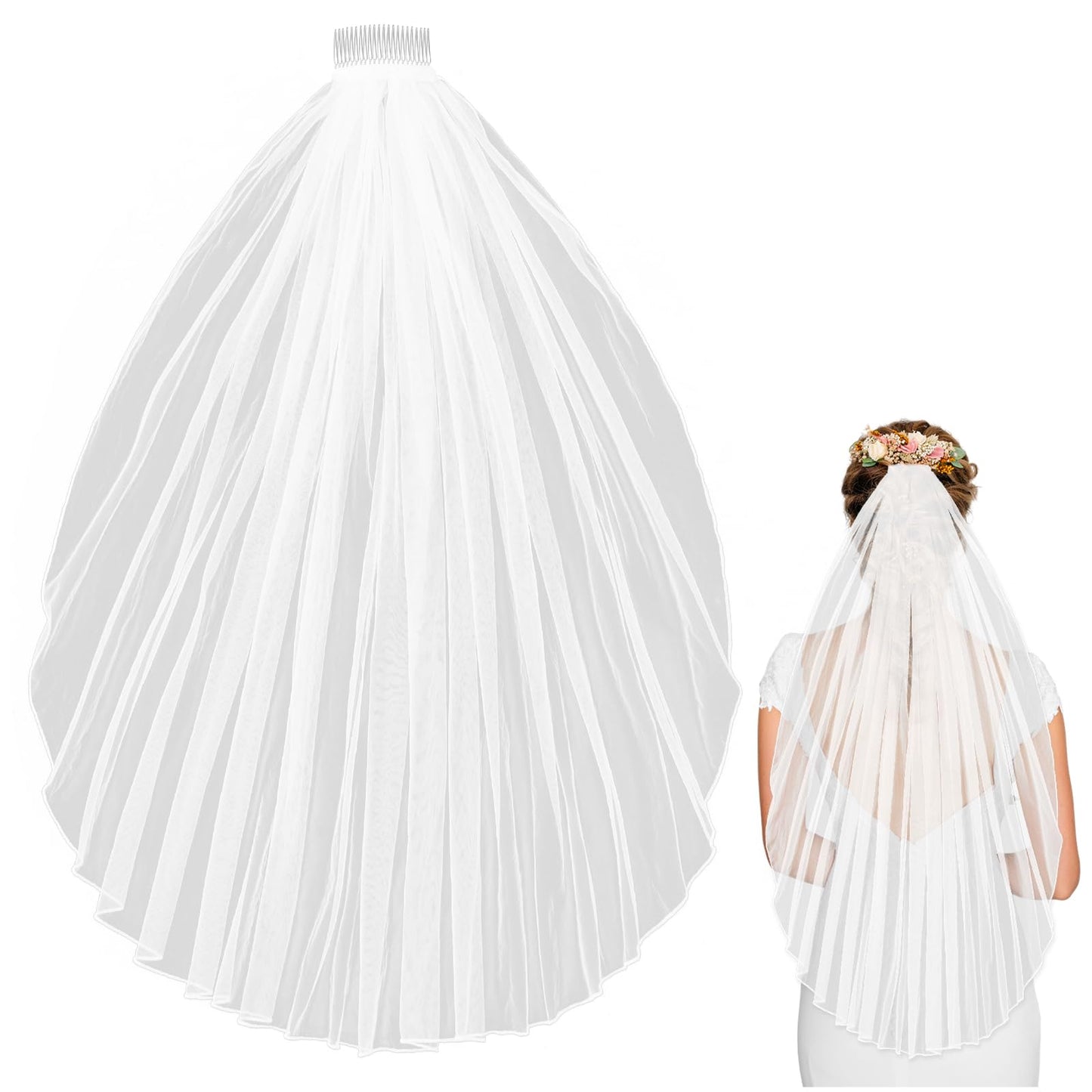 Telooco 1 Tier Bride Wedding Veil Short Tulle Fingertip Veils for Brides Wedding Accessories with Comb and Cut Edge(77 x 160 cm)