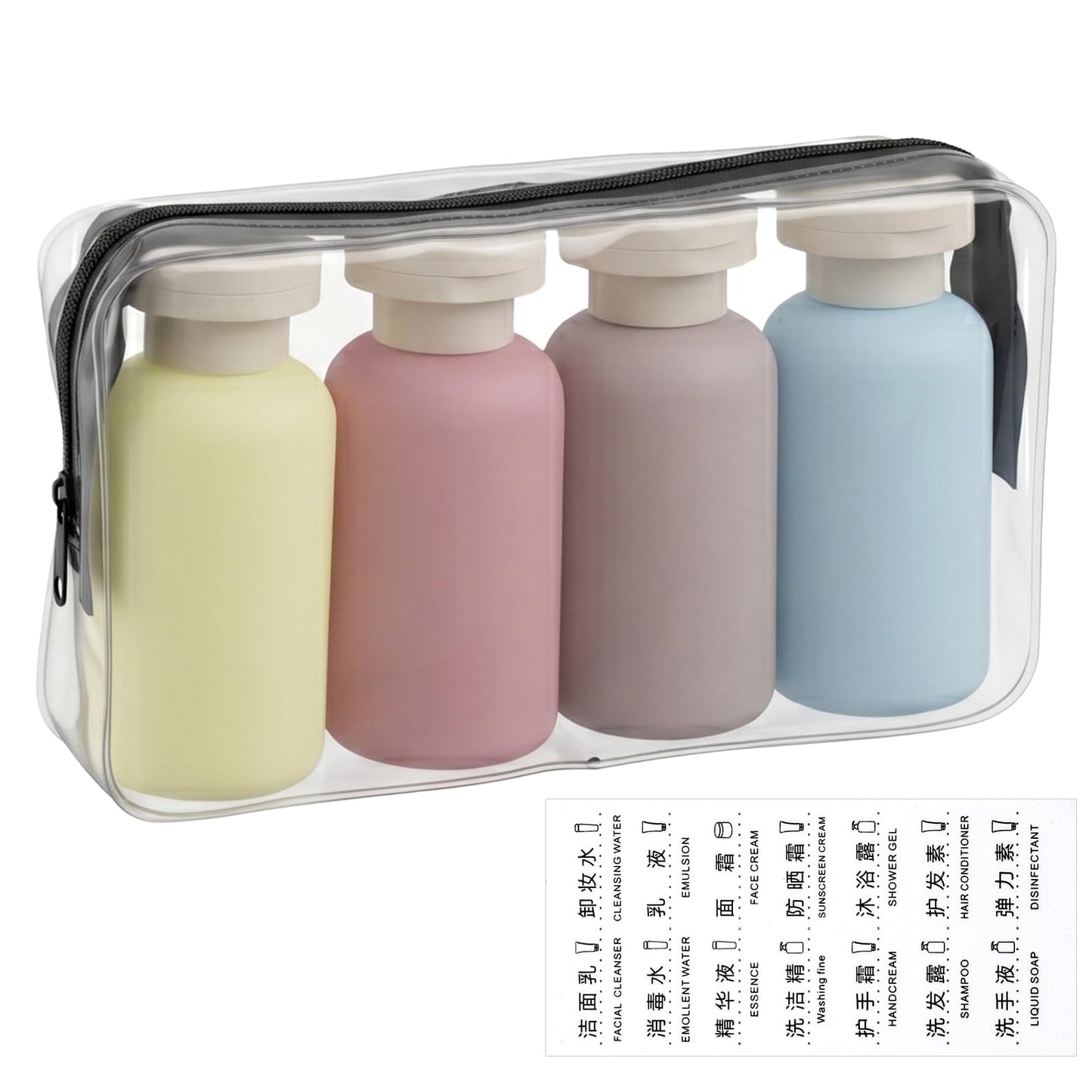 4PCS Travel Dispenser Bottle with Flip Cap with Storage Bag and Label