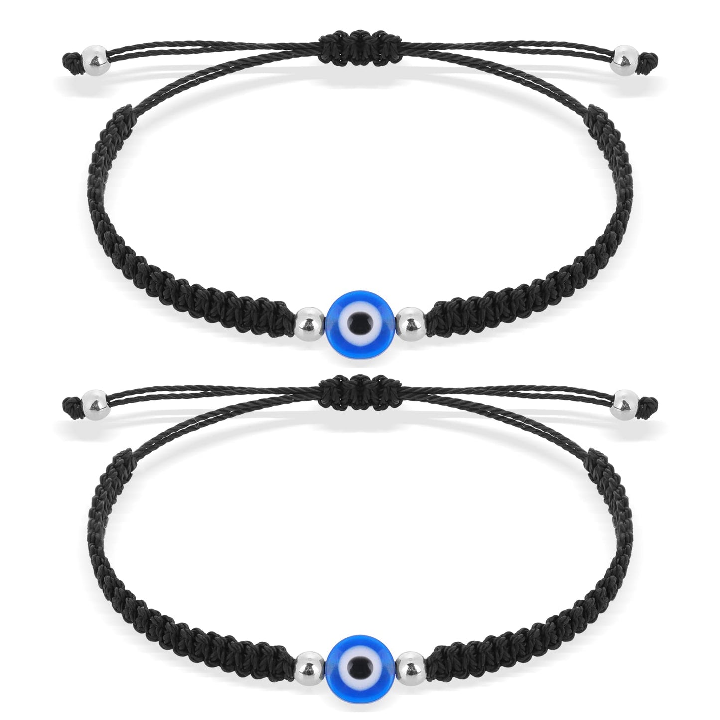 Yolev 2 Pieces Evil Eye String Bracelets Handmade Black String Evil Eye Bracelet Protection Bracelets Lucky Friendship Bracelets