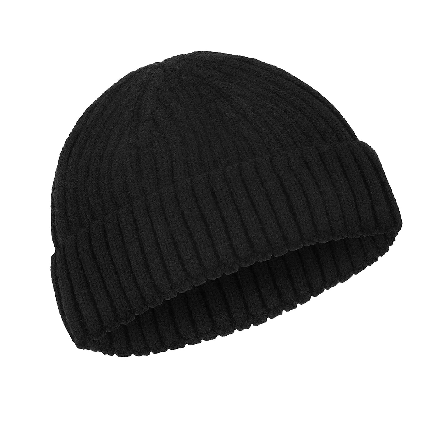 Lusofie Black Beanie Hat Roll Up Edge Fisherman Beanie Skullcap Mens Winter Hat Knitted Beanie for Men Women