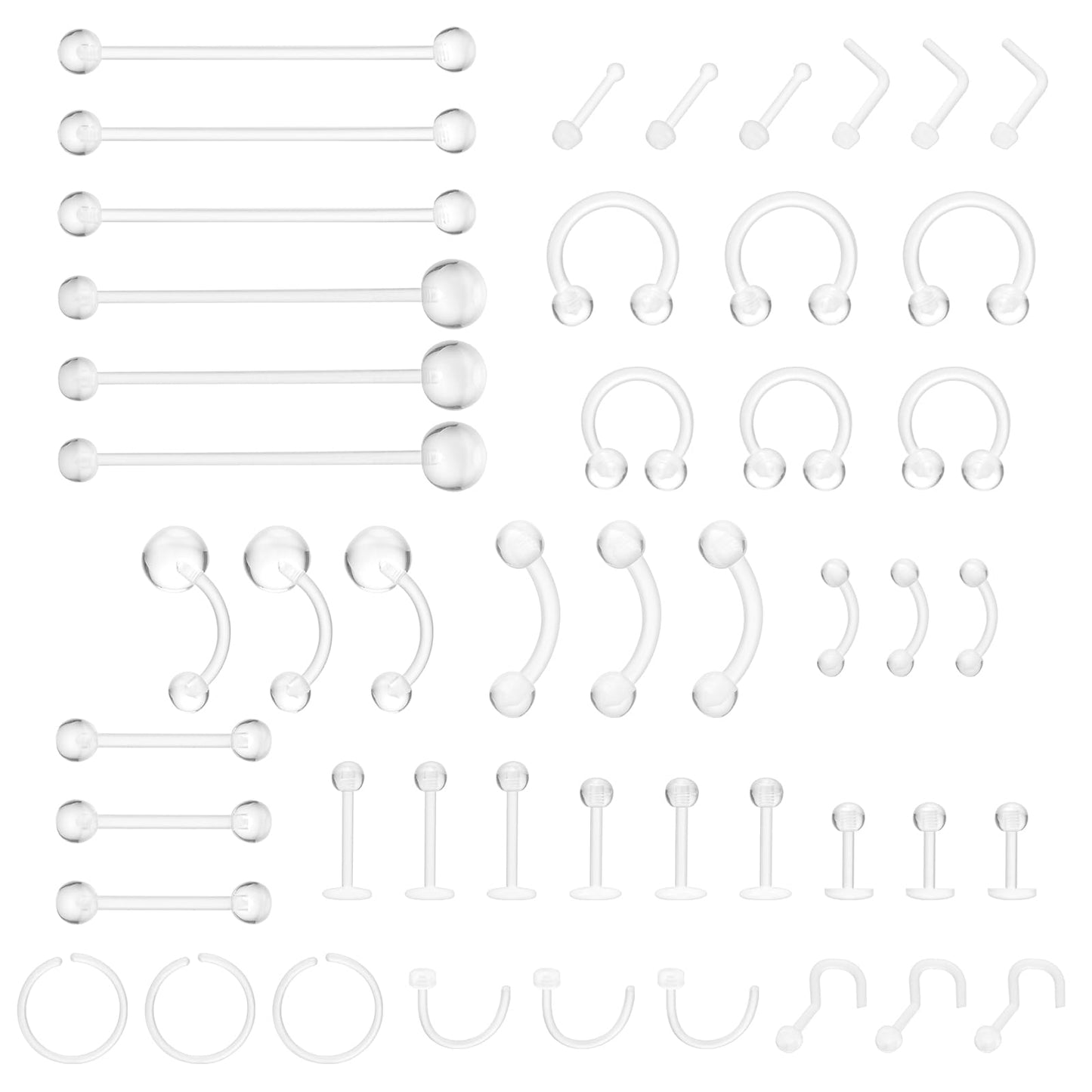 Tucnoeu Clear Piercing Retainers, 20Pcs Bioflex Piercing Retainers for Nose, Lip, Eyebrow, Tongue, and Ear, Invisible Flexible Piercing Jewelry for Work and Surgery