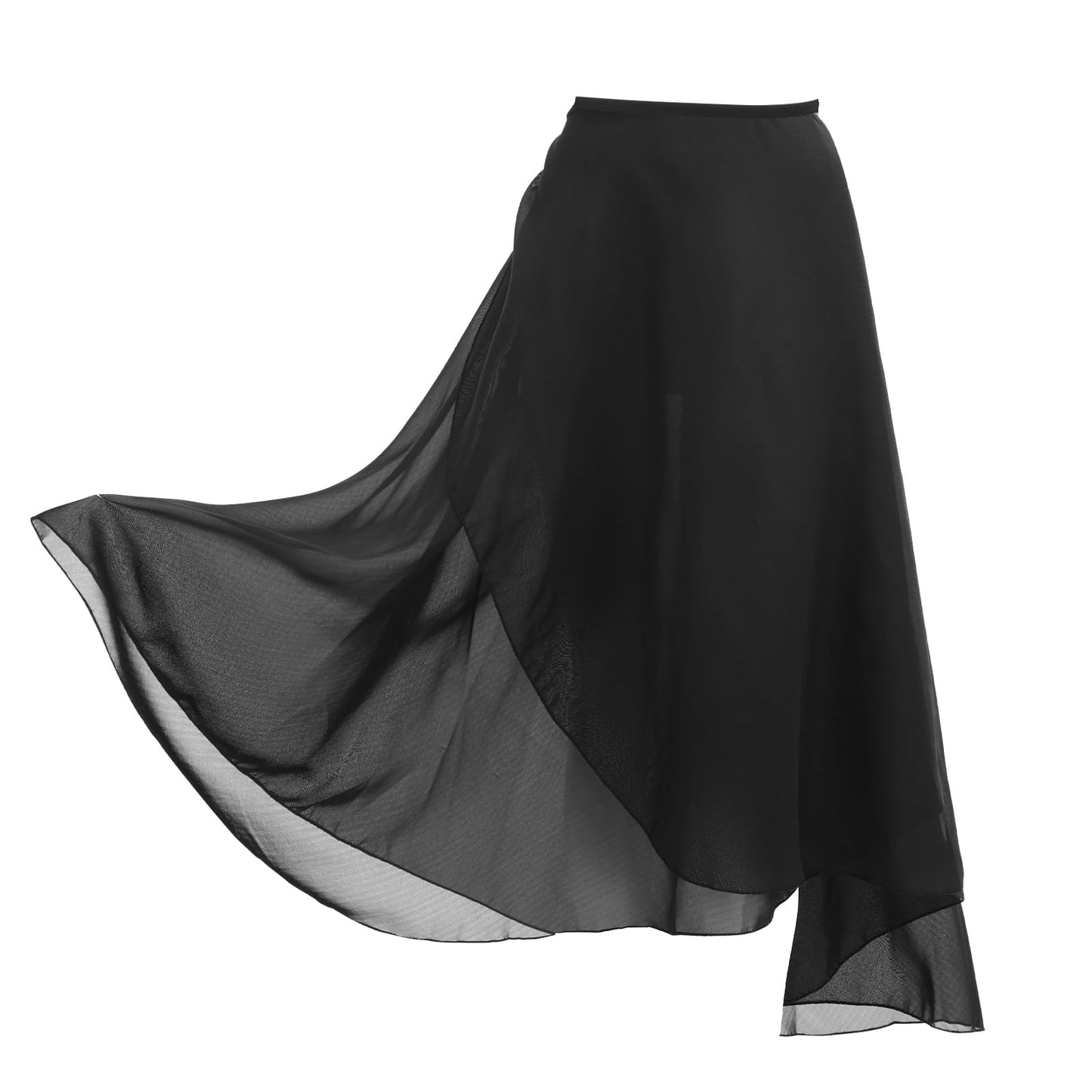 HekouJiub Women's Ballet Wrap Skirt Black Chiffon Dance Skirt Adjustable Ballerina Dance Costume with Adjustable Waist