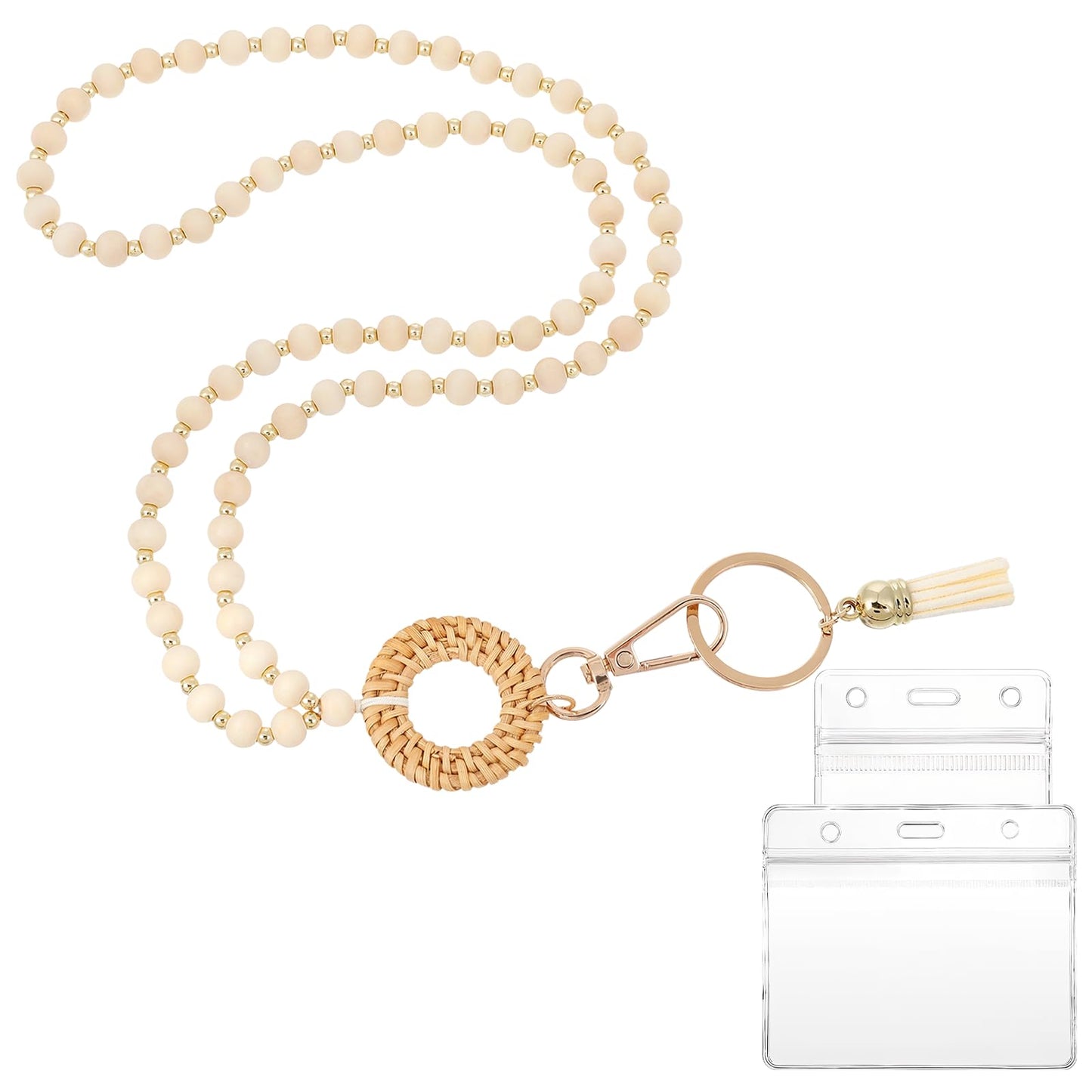 Lusofie 3 Pcs Beaded Lanyards for ID Badges Teacher Lanyard with ID Holder Breakaway Lanyards for ID Badges Badge Lanyards for Women