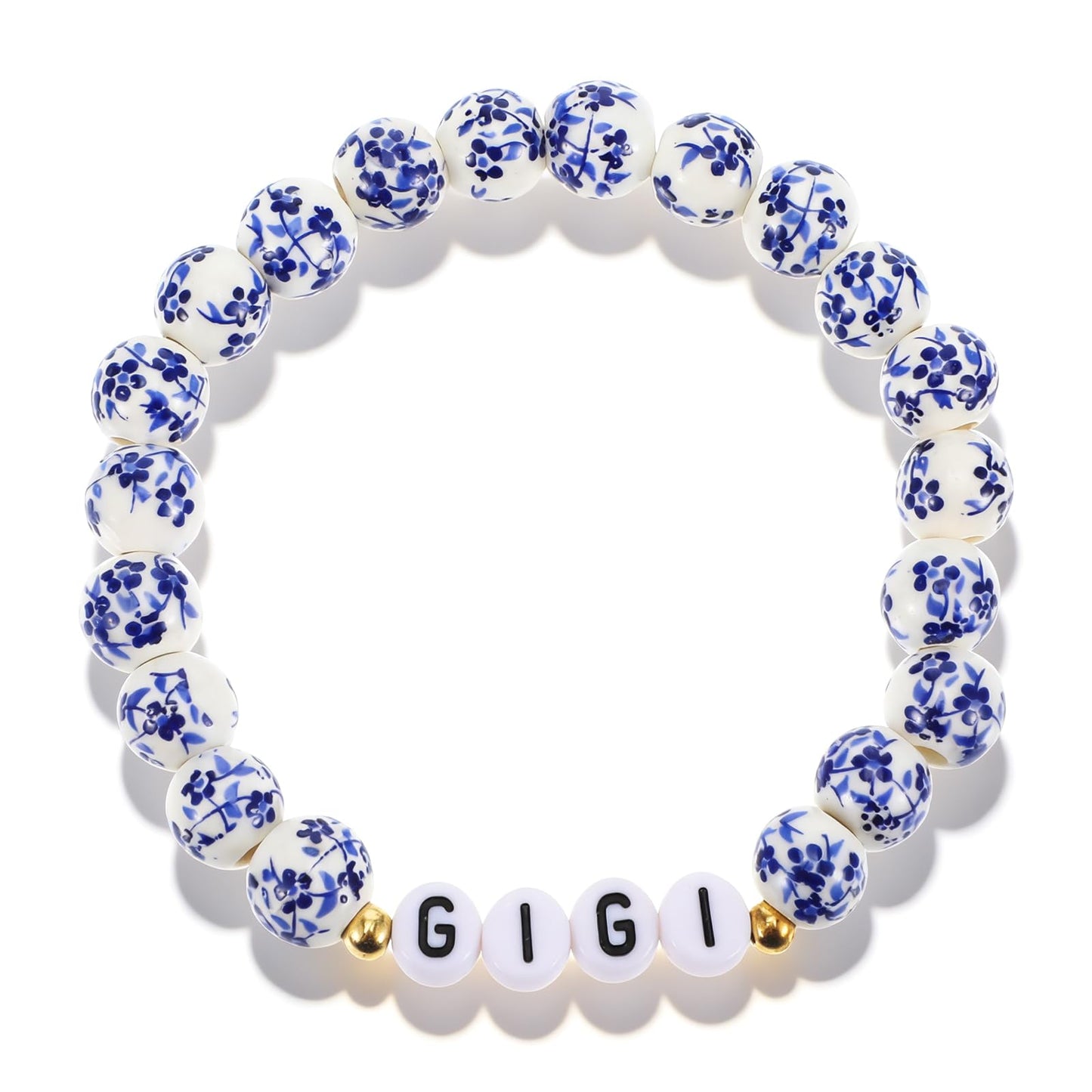 HekouJiub Blue White Bead Bracelet, Ceramic Chakra Bracelets with Letters, Bead Bracelets for Women, Birthday Day Gifts(GIGI)