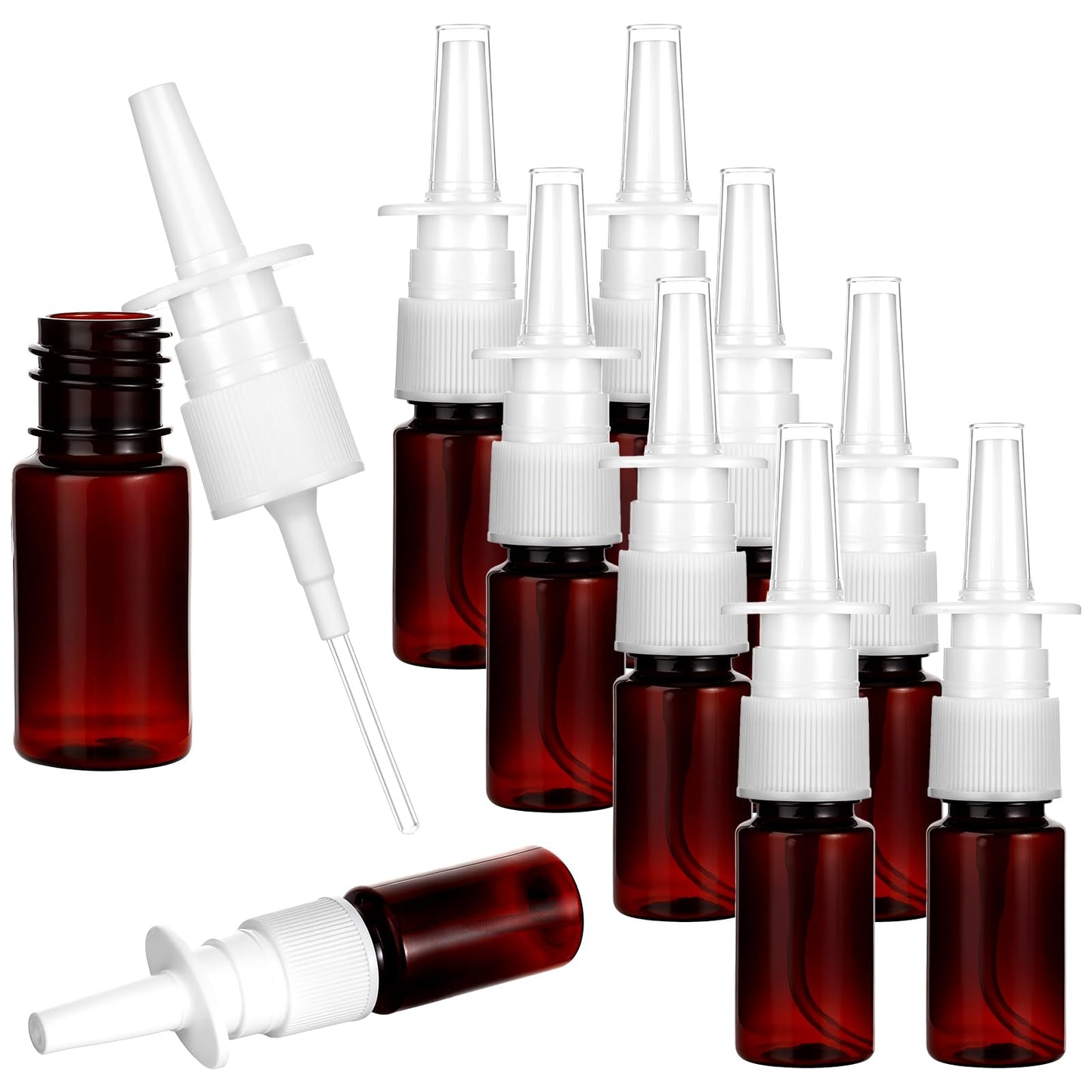 Josojoou 10ML Nasal Spray Bottle 10 Pcs Fine Mist Sprayers Bottles Refillable Atomiser Empty Nose Spray Bottle for Perfume Essential Oils Wound Disinfectant(Brown)