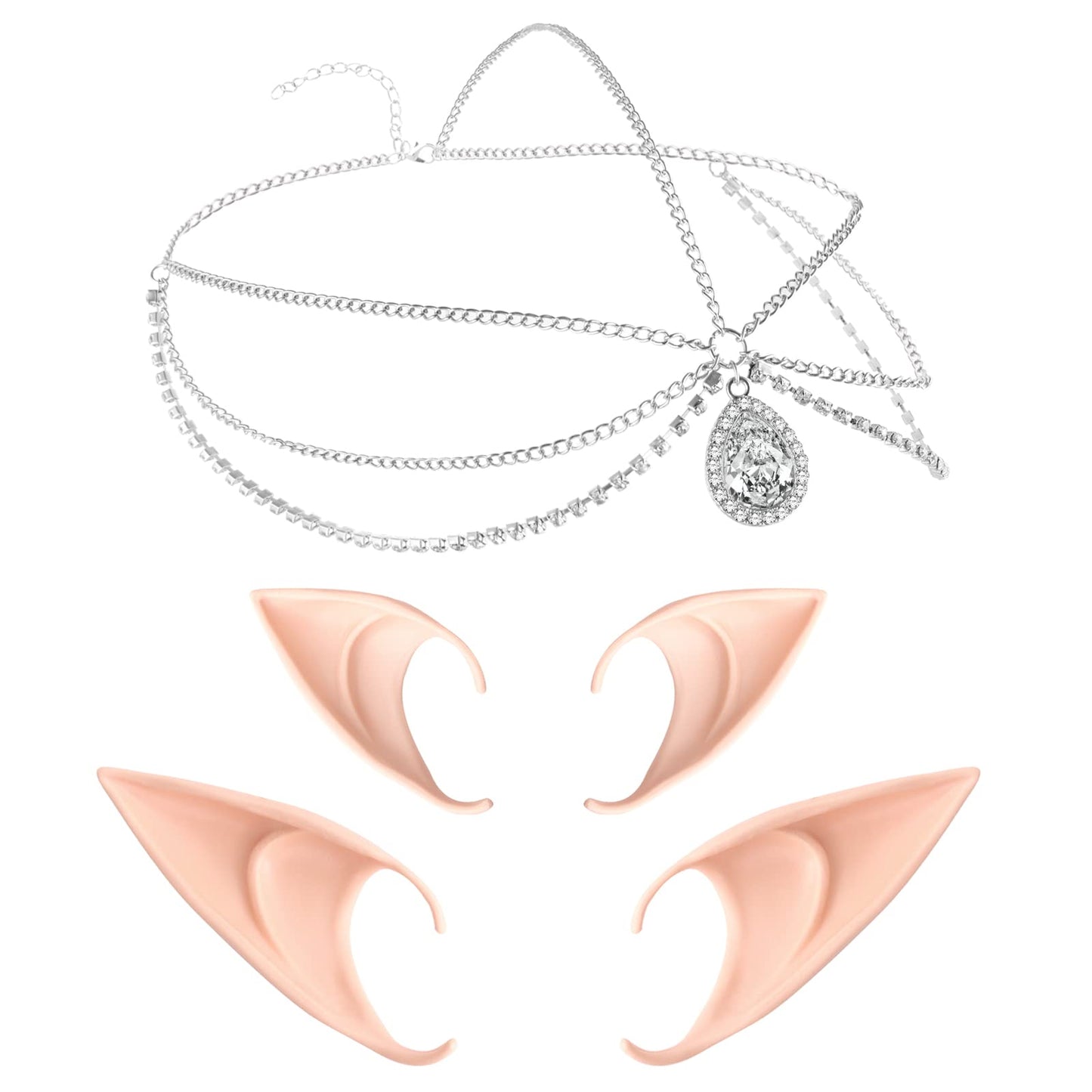 Lusofie 2 Pairs Latex Elf Ear Pixie Costume Fairy Ears Cosplay Ears &1Pcs Headwear for Cosplay Halloween Christmas Any Themed Party