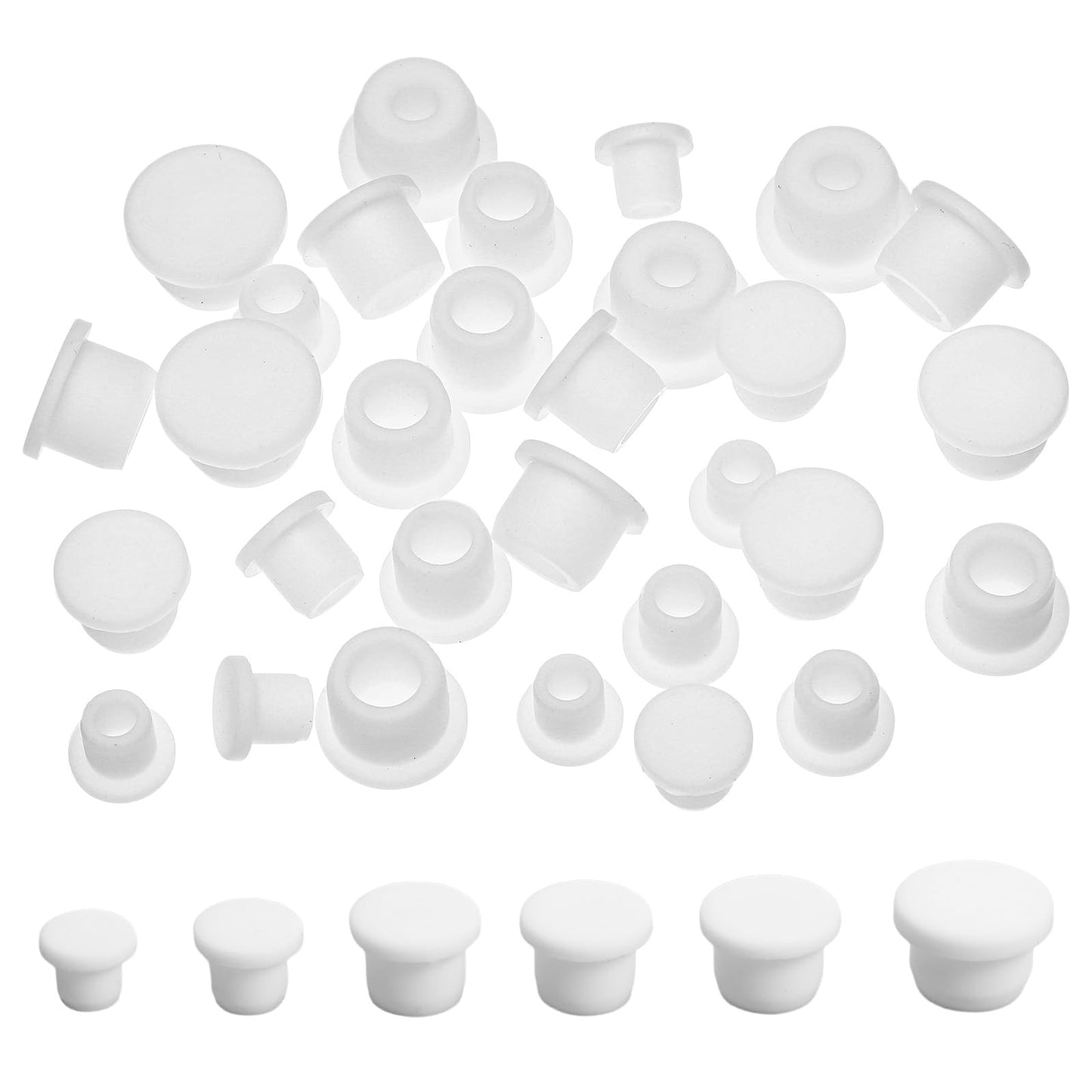 30Pcs Rubber Plugs for Round Holes, 6 Sizes Leak-Proof Rubber Plug White Drainage Plugs for Planters Bottles Pipes, 5-9mm Inner Diameter