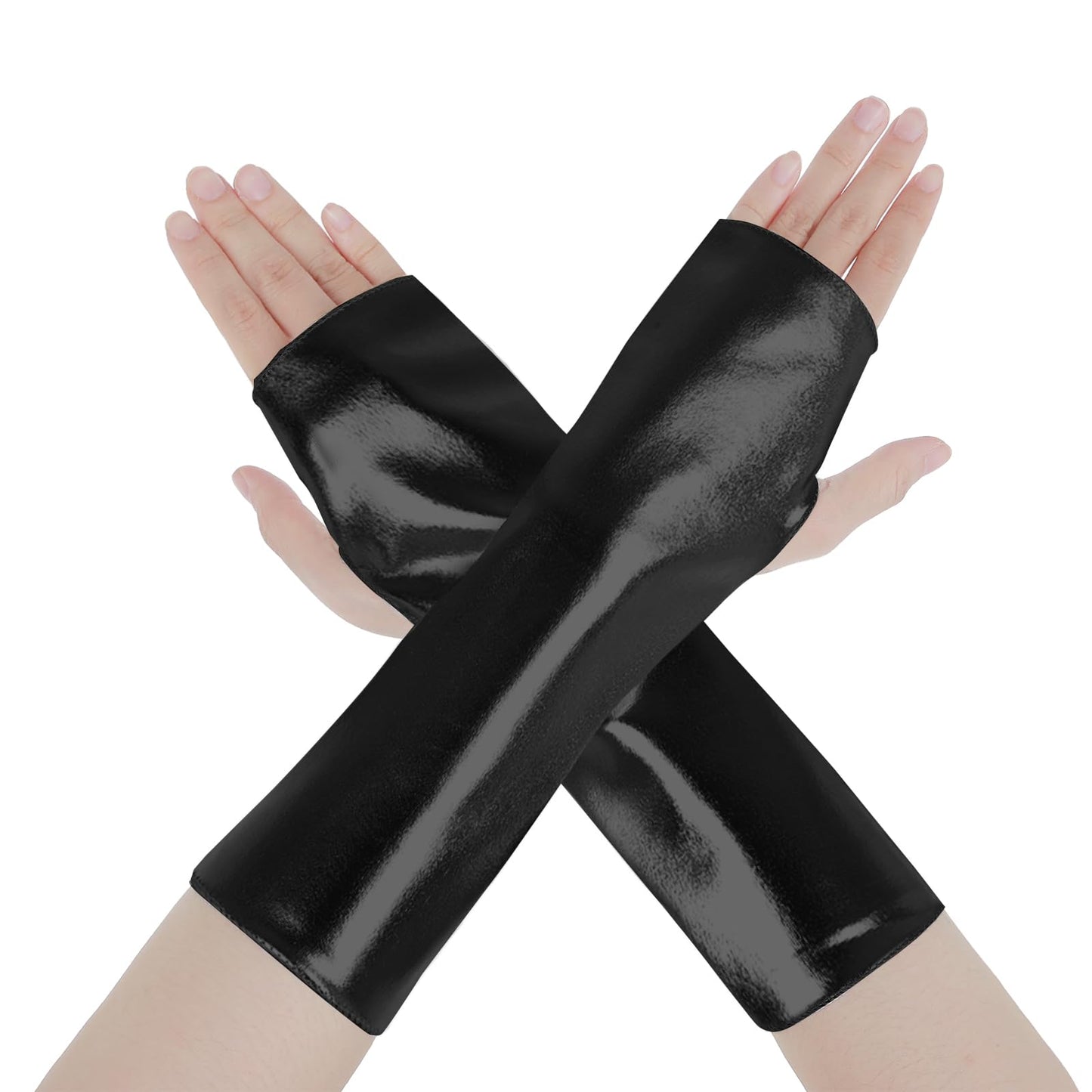 Fingerless Gloves 9 In Leather Goth Arm Warmers Cosplay Long Black Gloves Gothic Punk Rock Stage Arm Sleeves for Women and Girls