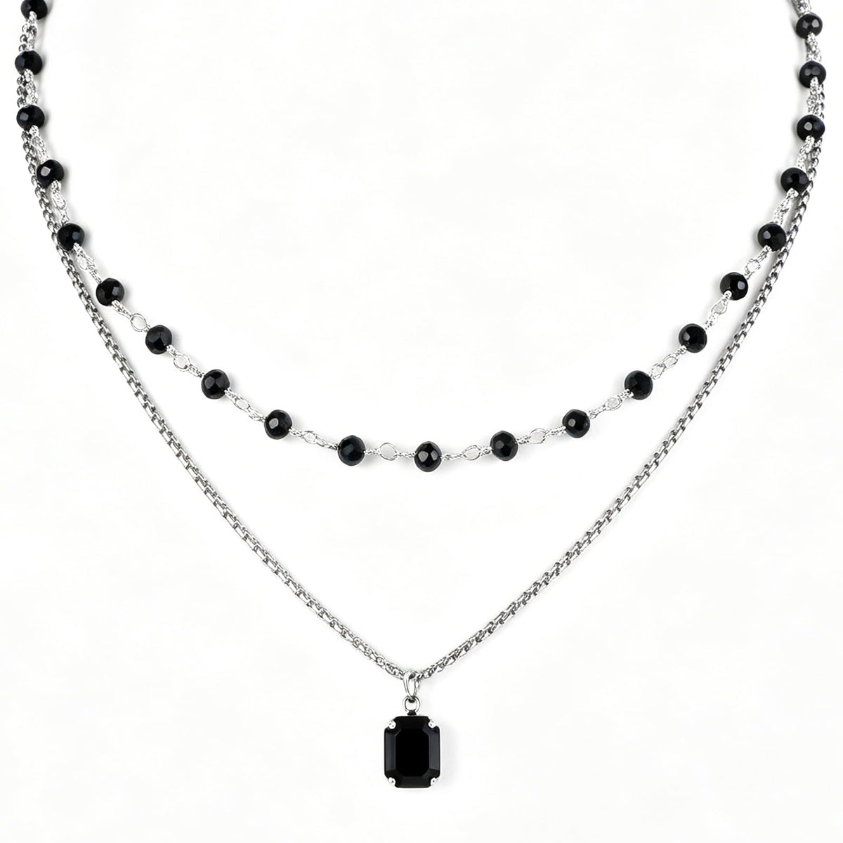 Gothic Layered Necklace for Women- Stackable Black And Silver Necklace