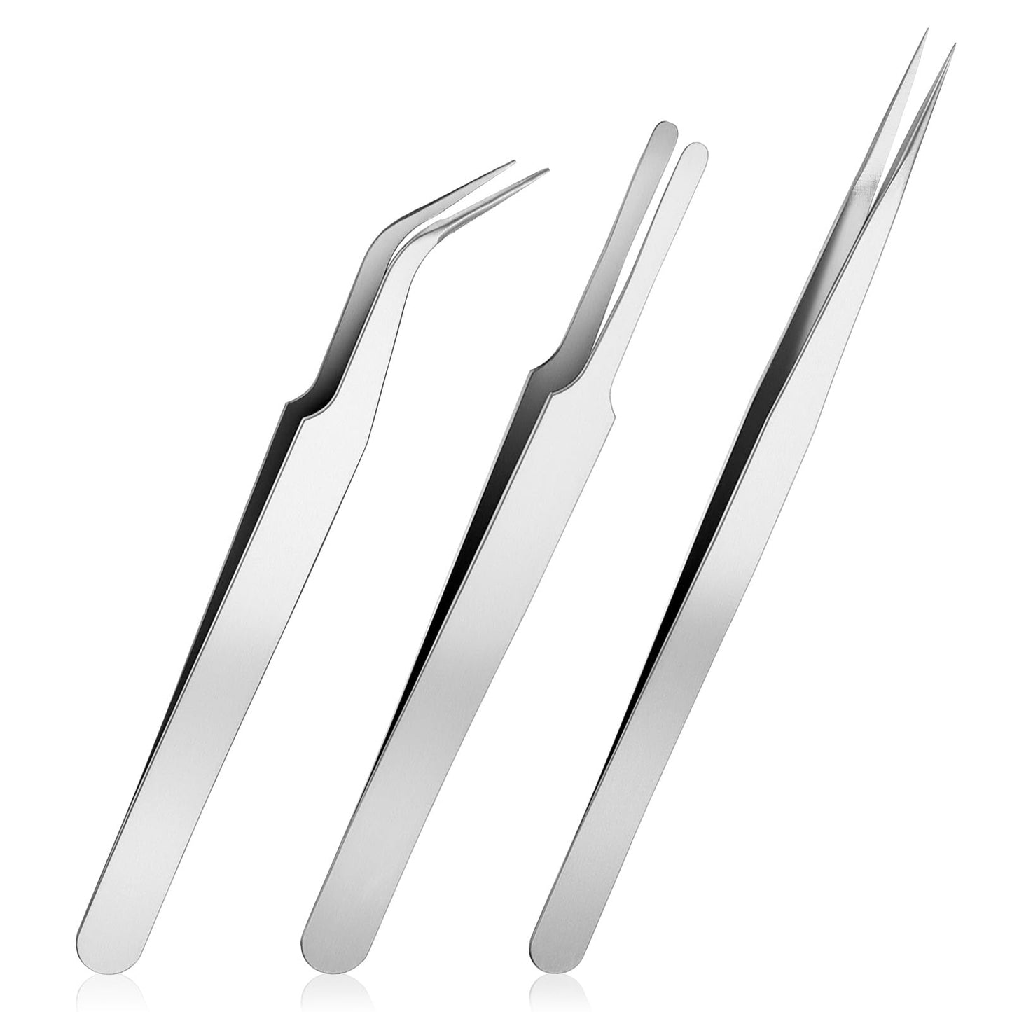 3pcs Precision Tweezers Set,Stainless Steel Sharp Tweezers, Extra Fine,Angled,Blunt Tips Electronics Tweezer for Electronics Repair Hobby Craft Industrial Model Jewelry Making Precision Tools