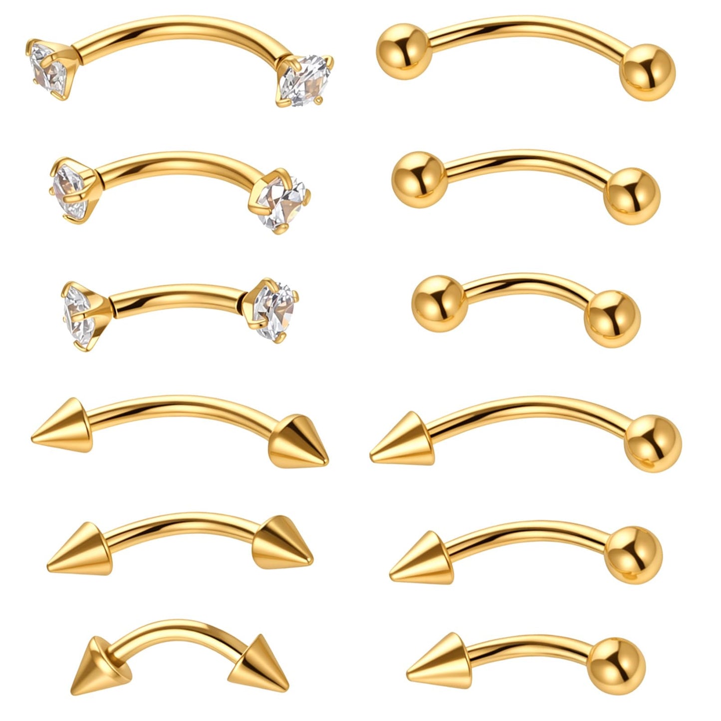 12pcs Eyebrow Piercing Jewelry 16g Gold Vertical Labret Lip Jewelry