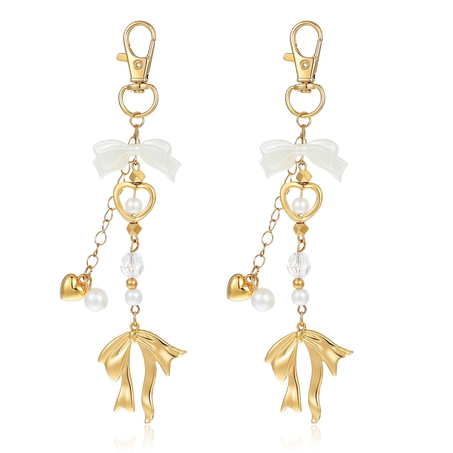 Lusofie 2 Pcs Bow Keychain Bow Bag Charm Key Chain Charms Gold Purse Chain Coquette Keychains Y2k Cute Zipper Pull Charm Keychains for Women