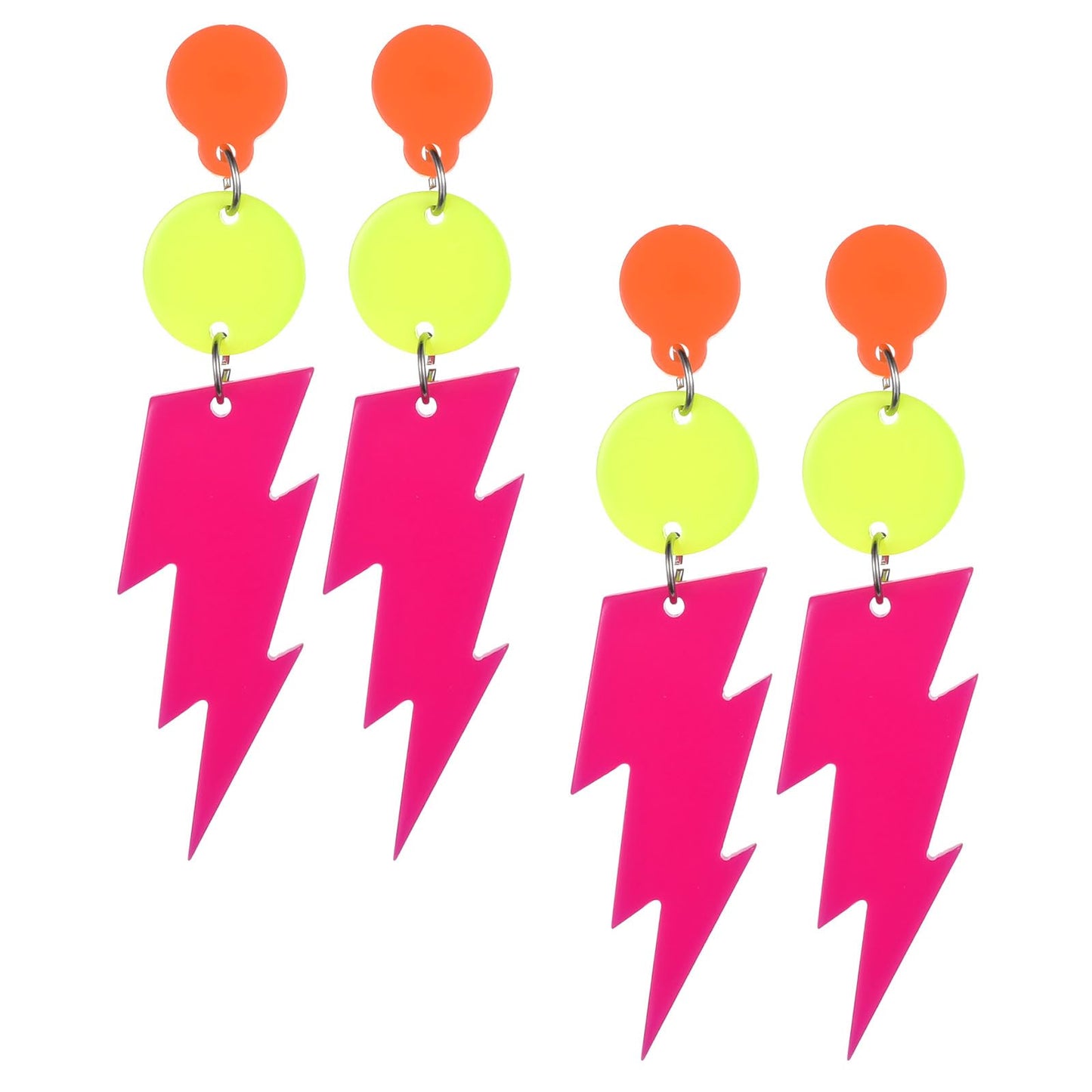80s Earrings for Women Colorful Acrylic Earrings Retro Neon Earrings for Glow Party Lightning Drop Earrings 80's Party Costume Accessories(Rose Red)