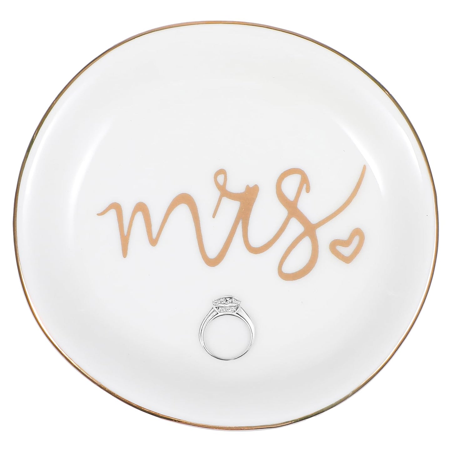 Mrs. Ring Dish Engagement Ring Holder Ceramic Jewelry Tray Small Ring Bowl Dish Tray for Couples Bridal Shower Present (4.1 Inch)