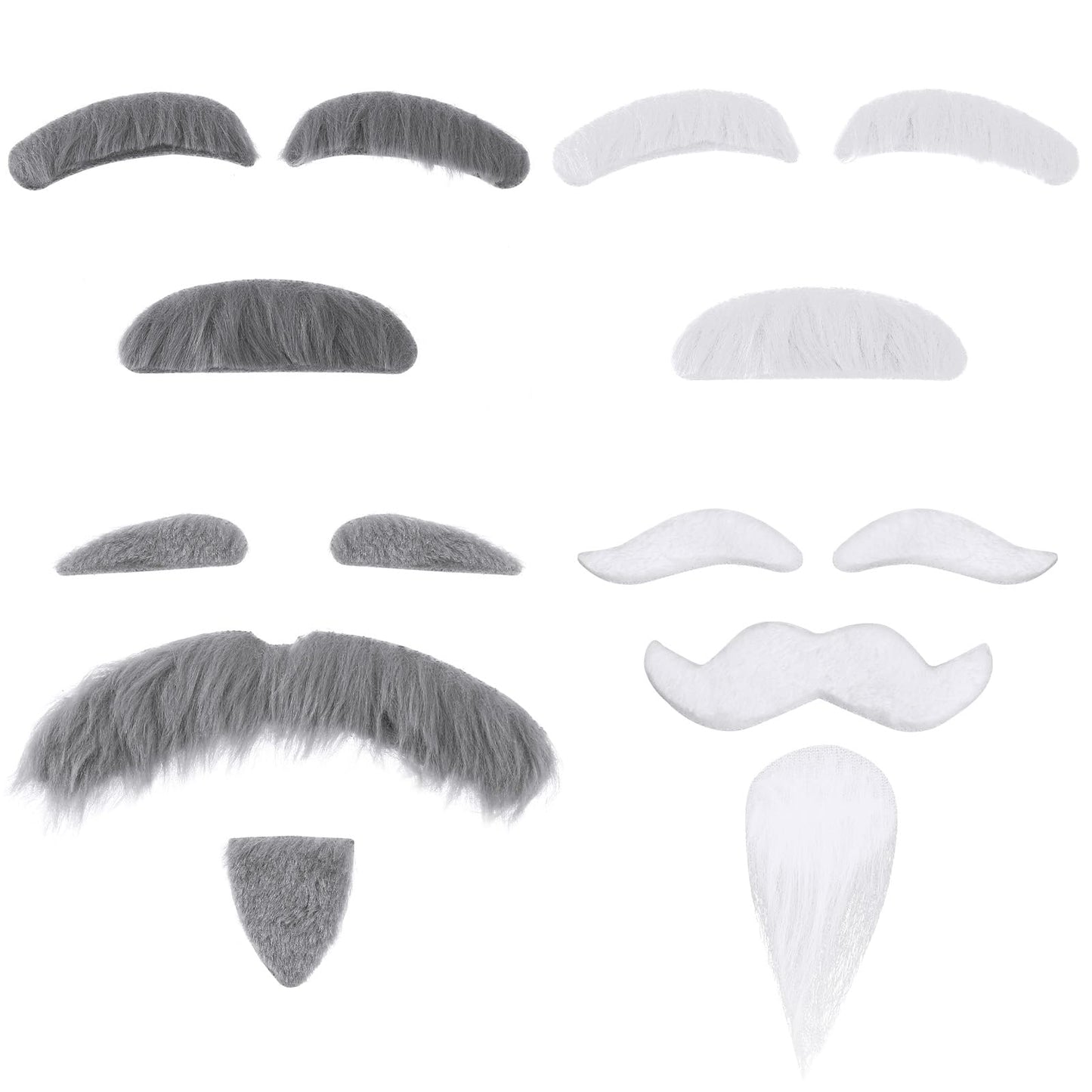 4 Sets Grey White Fake Mustache and Eyebrow Old Man Fake Beard Costume