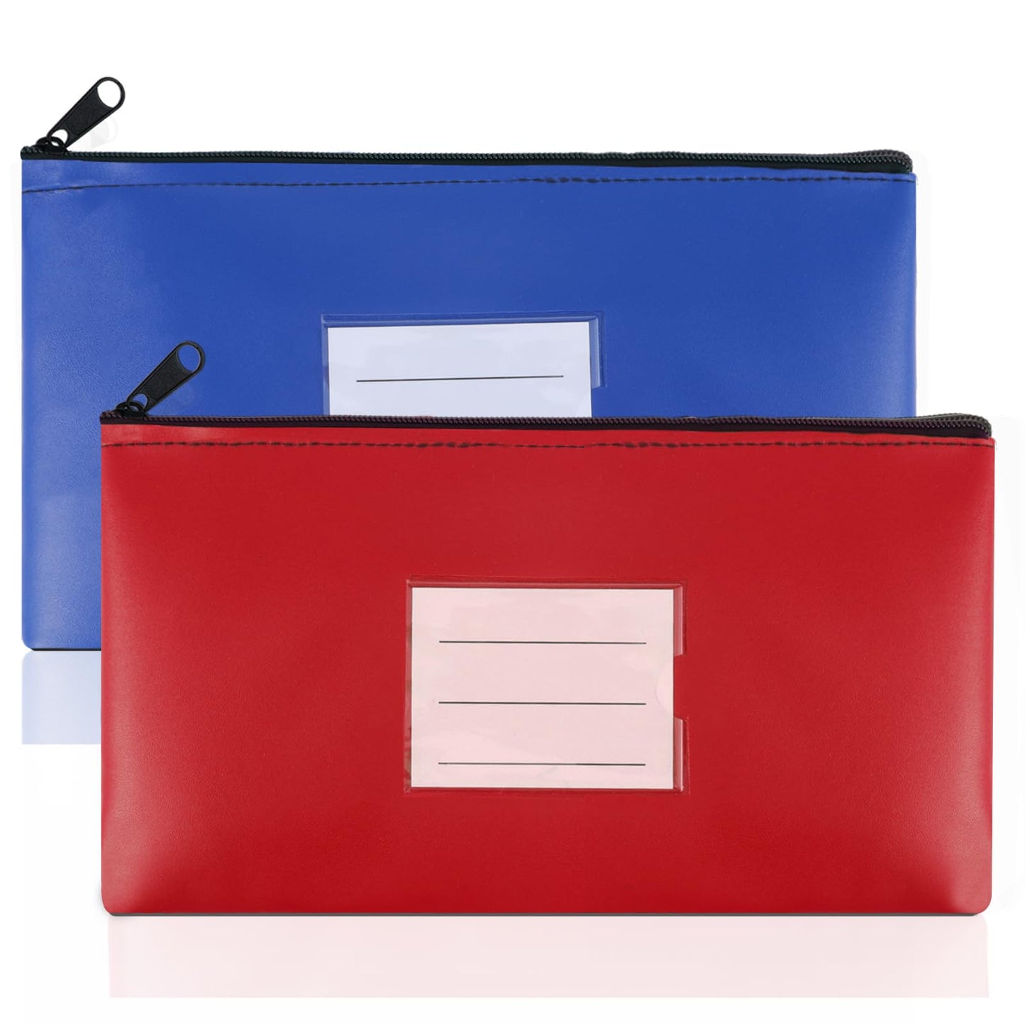 Lusofie 2 Pcs Money Bags With Zipper Faux Leather Bank Bag Deposit Bags With Label For Gold Coins Banknotes Bank Cards Documents Cosmetics Bills Invoices Small Tools Storage(Bright Red and royal blue)