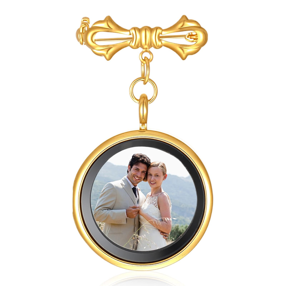 HaiFafafaing Wedding Bouquet Photo Charms Picture Charm Pendant DIY Pin Brooch Making Kit Round Bouquet Charms for Wedding Memory Funeral Graduation Gift (Gold)