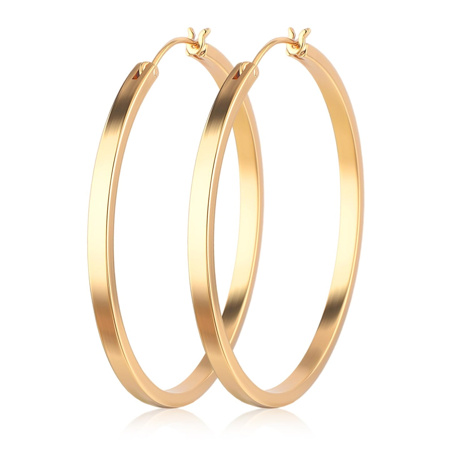 Lusofie Large Gold Hoop Earrings Flatted Thick Gold Hoop Earrings Hypoallergenic Gold Hoop Earrings for Women(50mm)