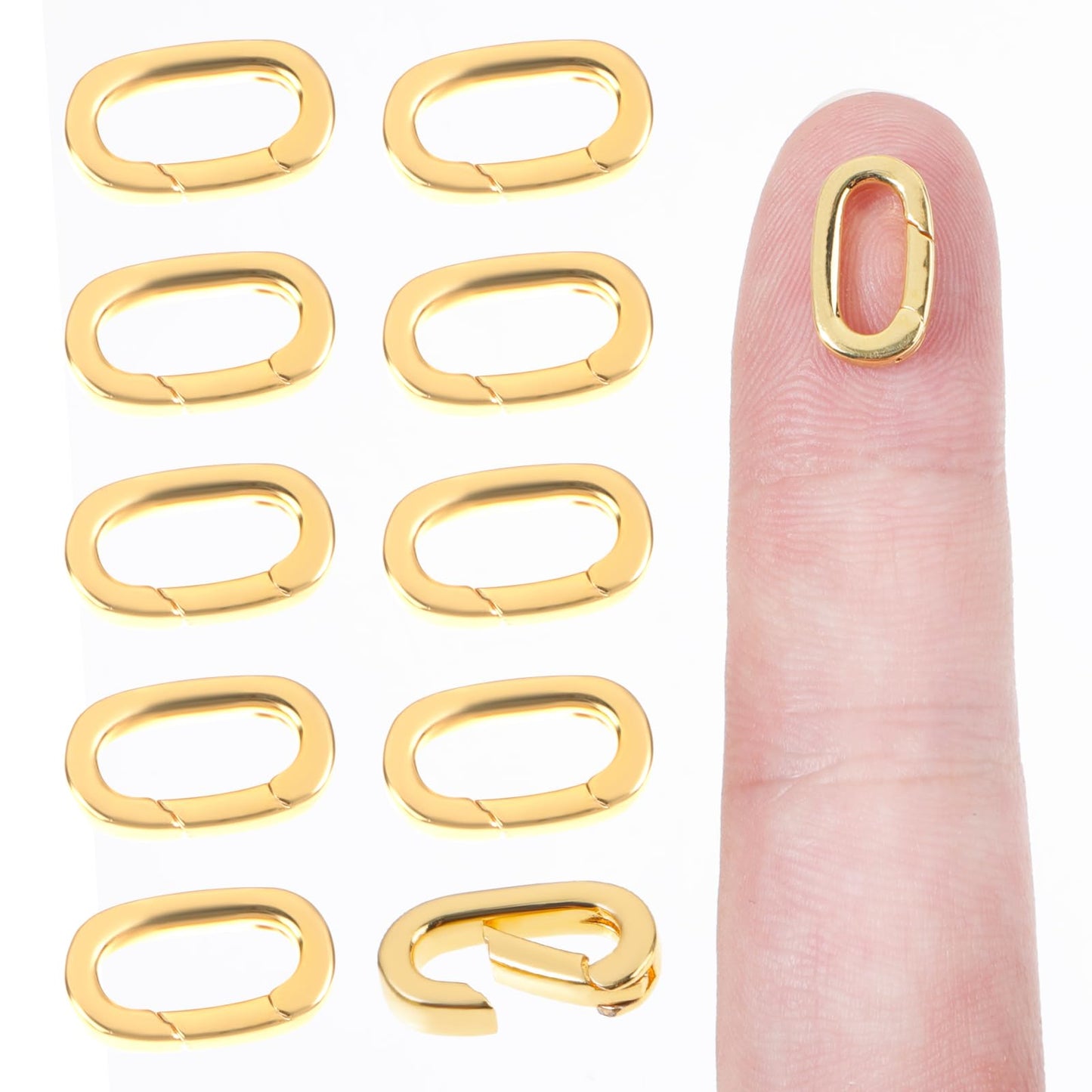 10Pcs Gold Filled Oval Clasp Carabiner ,Spring Jewelry Buckle Claps Connector Necklace Clasps and Closures Spring Ring Clasp for Jewelry Connection, Bracelets, Necklaces and Other Handicrafts