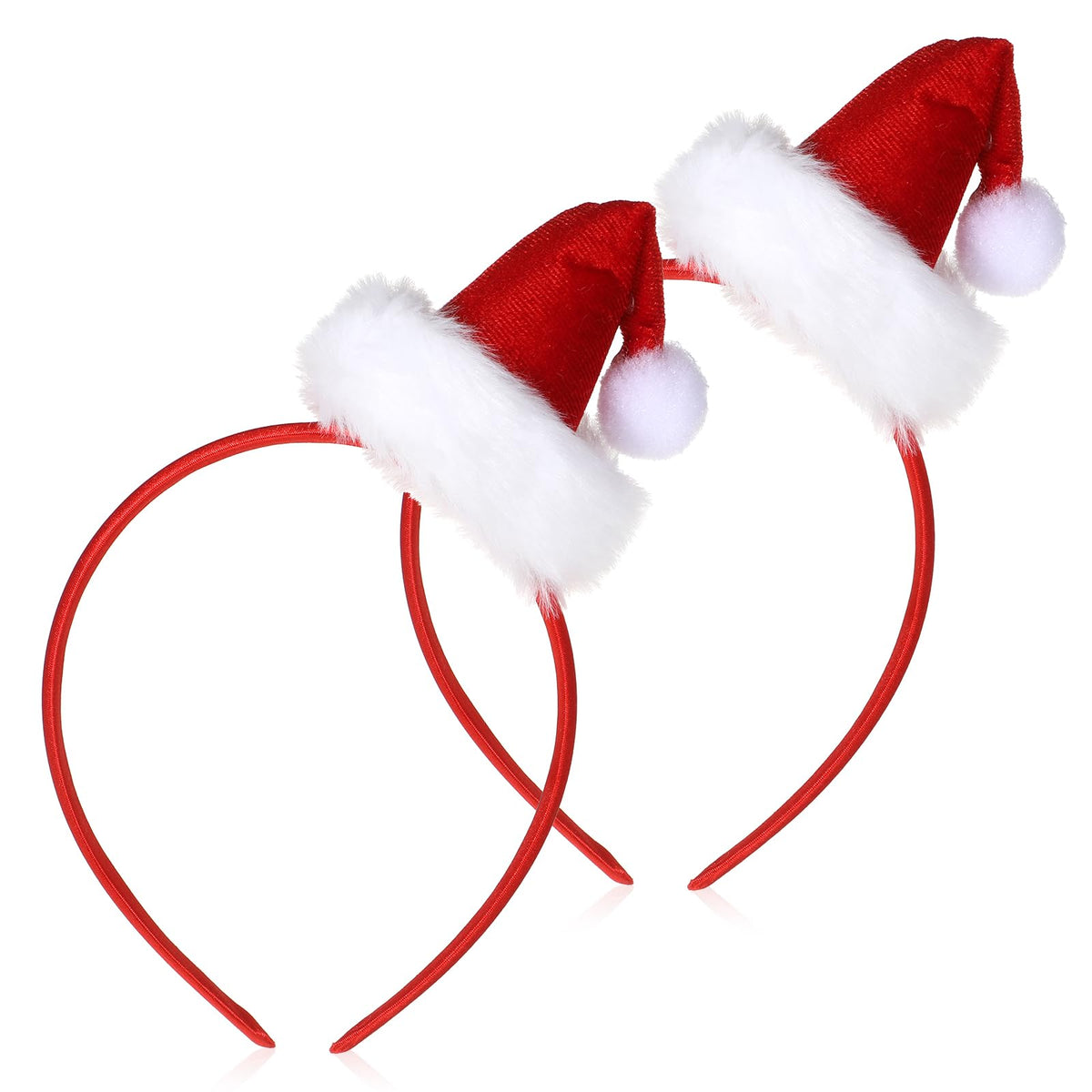 Gemoioio 2PCS Christmas Santa Hat Headband for Women, Xmas Hair Hoop