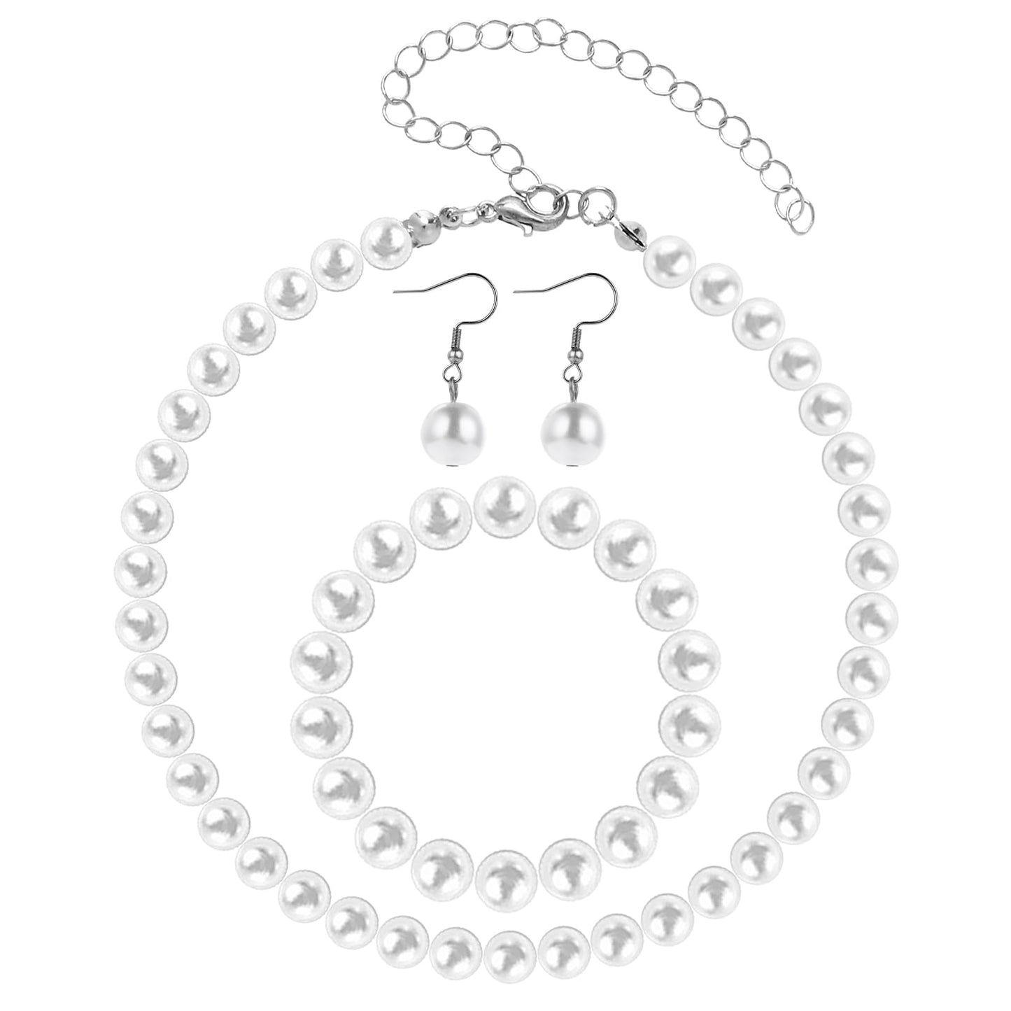 Yolev Faux Pearl Jewelry Set Simulated Pearl Necklace Bracelet Dangle Earrings Birthday Christmas Jewelry Gift for Mom Wife Sister Best Friend