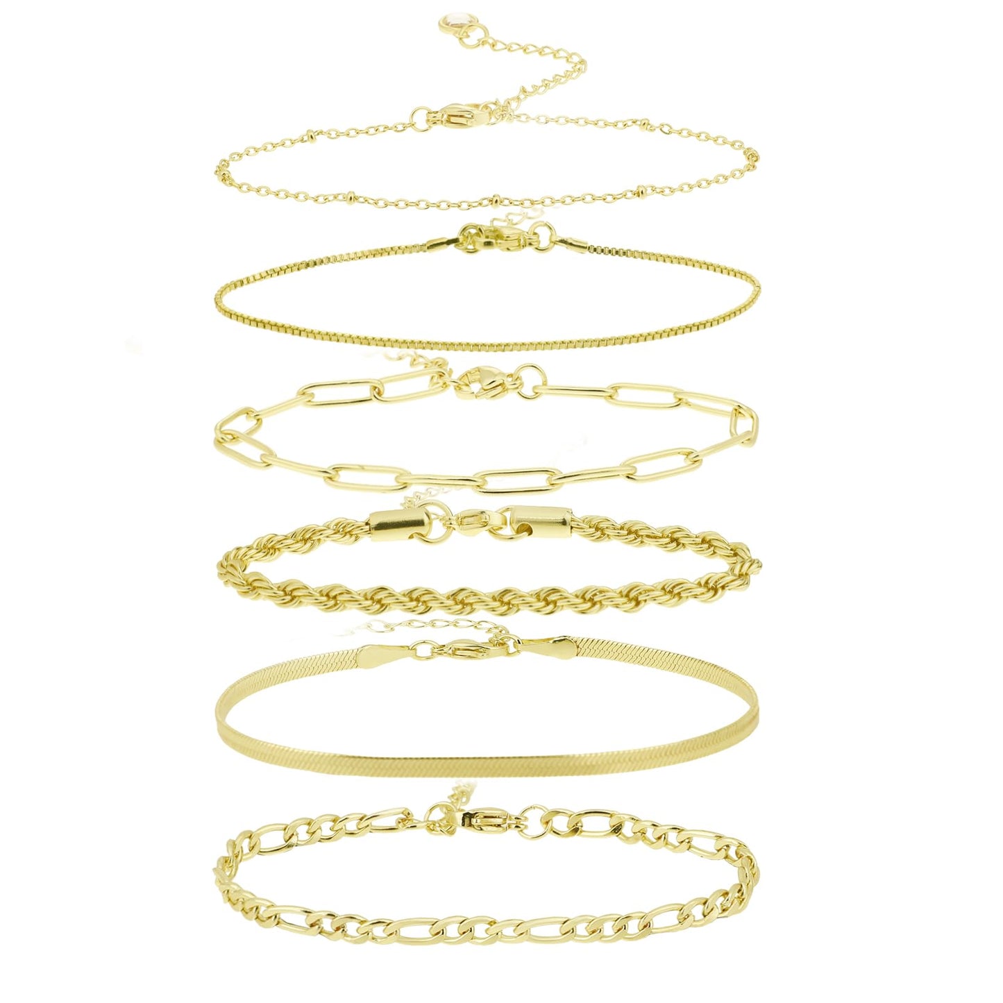 Lusofie 6 Pcs Gold Bracelet Stack 14K Gold Plated Gold Bracelet Set Cuban Link Bracelet Paperclip Chain Bracelet Stackable Bracelets For Women Girls Gold Jewelry