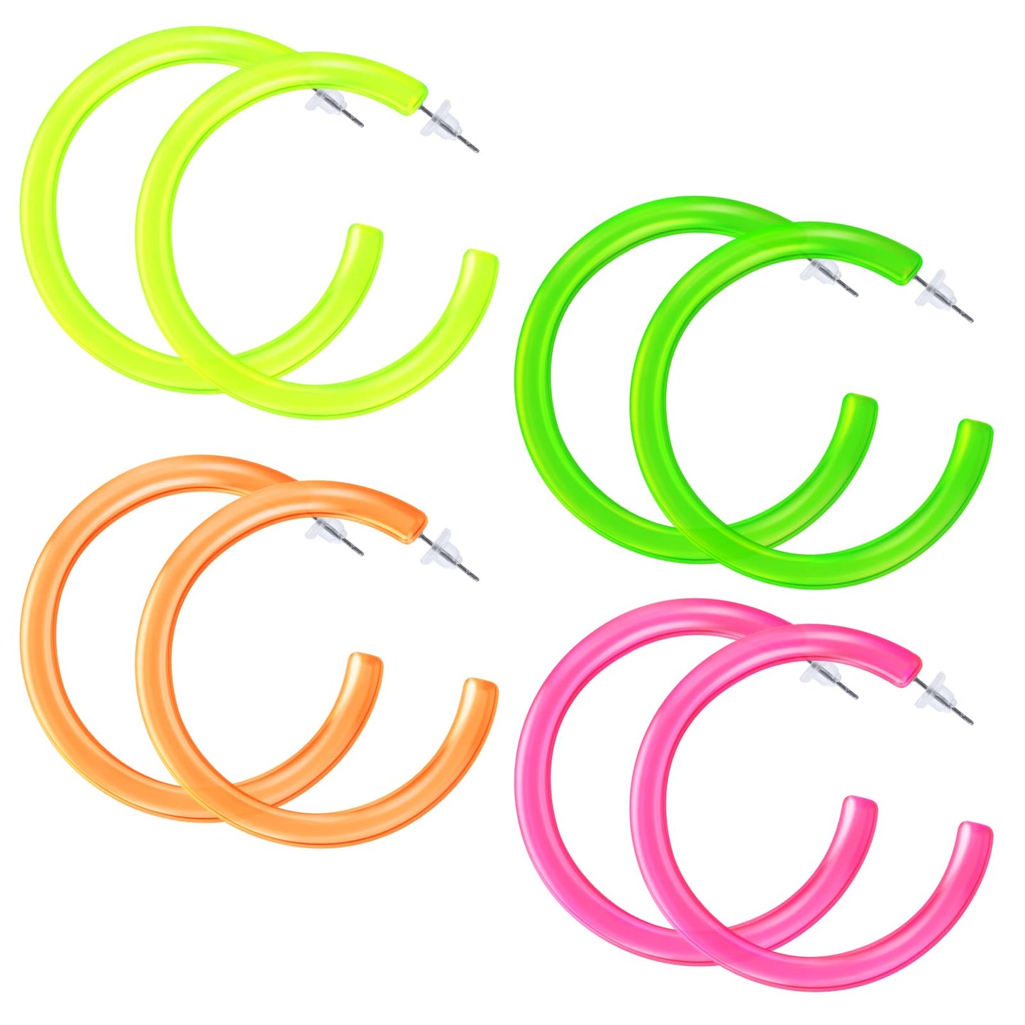 Neon Hoop Earrings 4 Pairs 80s Earrings Retro Colorful Neon Hoop Earrings for Women Acrylic Circle Round Big Hoop Earrings for 80s Party Costume Accessory