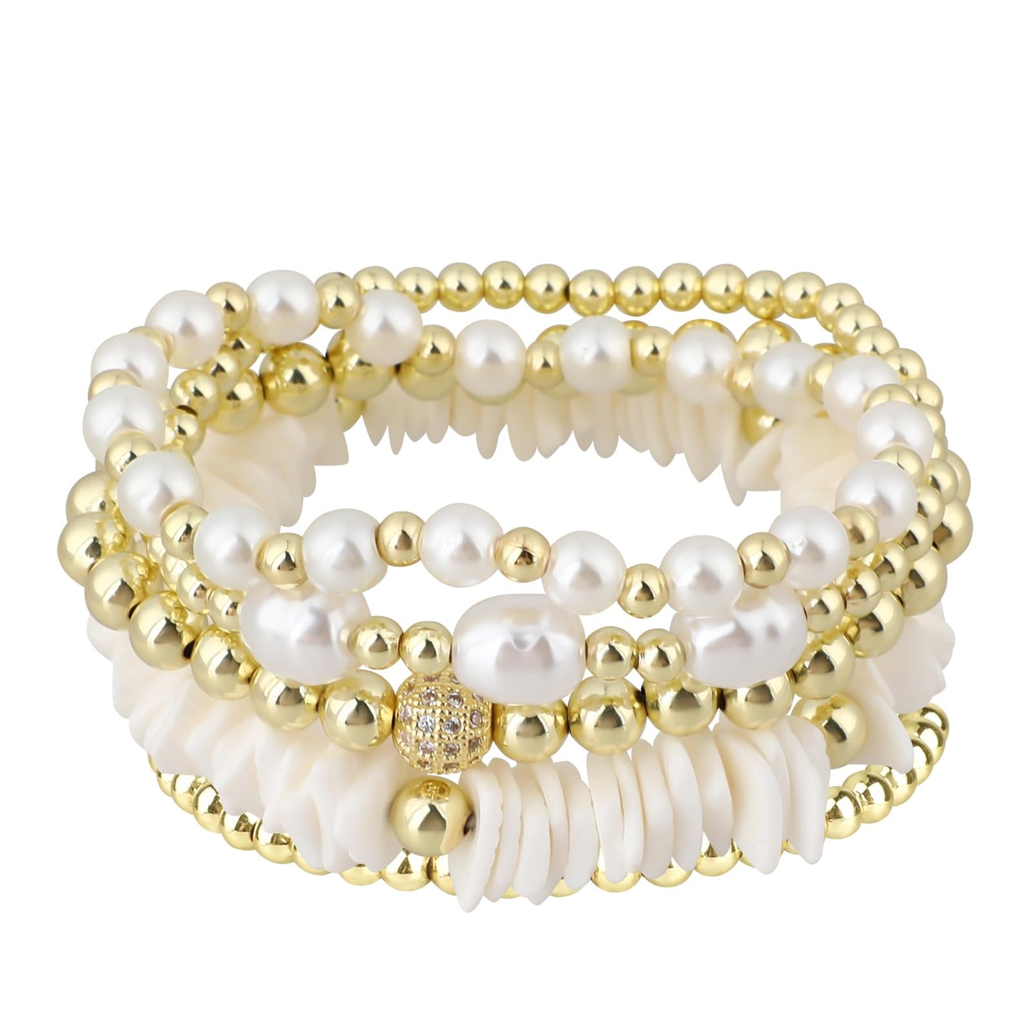 Lusofie Gold Beaded Bracelets Pearl Gold Bracelet Stack Stretch Gold Bracelets Gold Plated Bohemian Bracelets Beach Bracelets Stackable Bracelets for Women Teen Girls Trendy Jewelry Beaded Bracelets