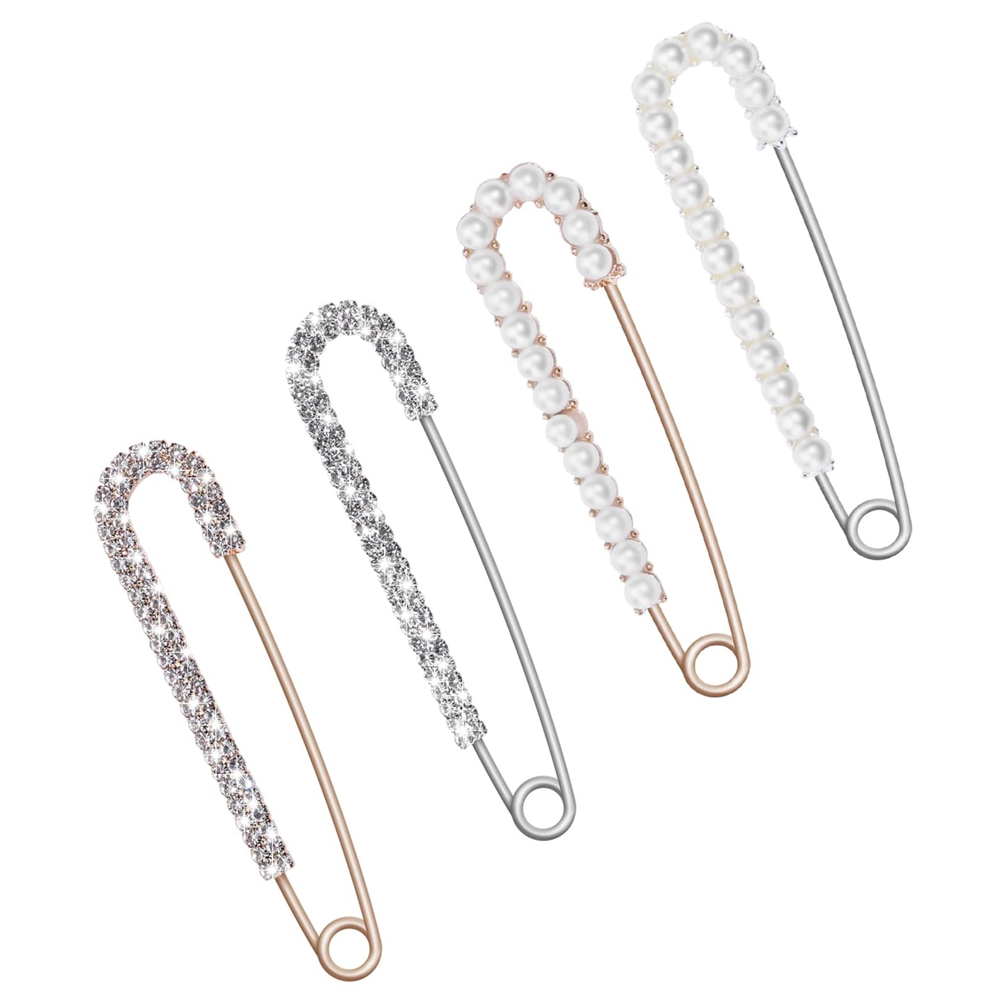 Lusofie 4 Pieces Brooch Pins Pins Sweater Shawl Clips Faux Crystal Brooch Safety Pins Brooches Women Faux Imitation Pearls Rhinestone Crystal Brooch Safety Pins
