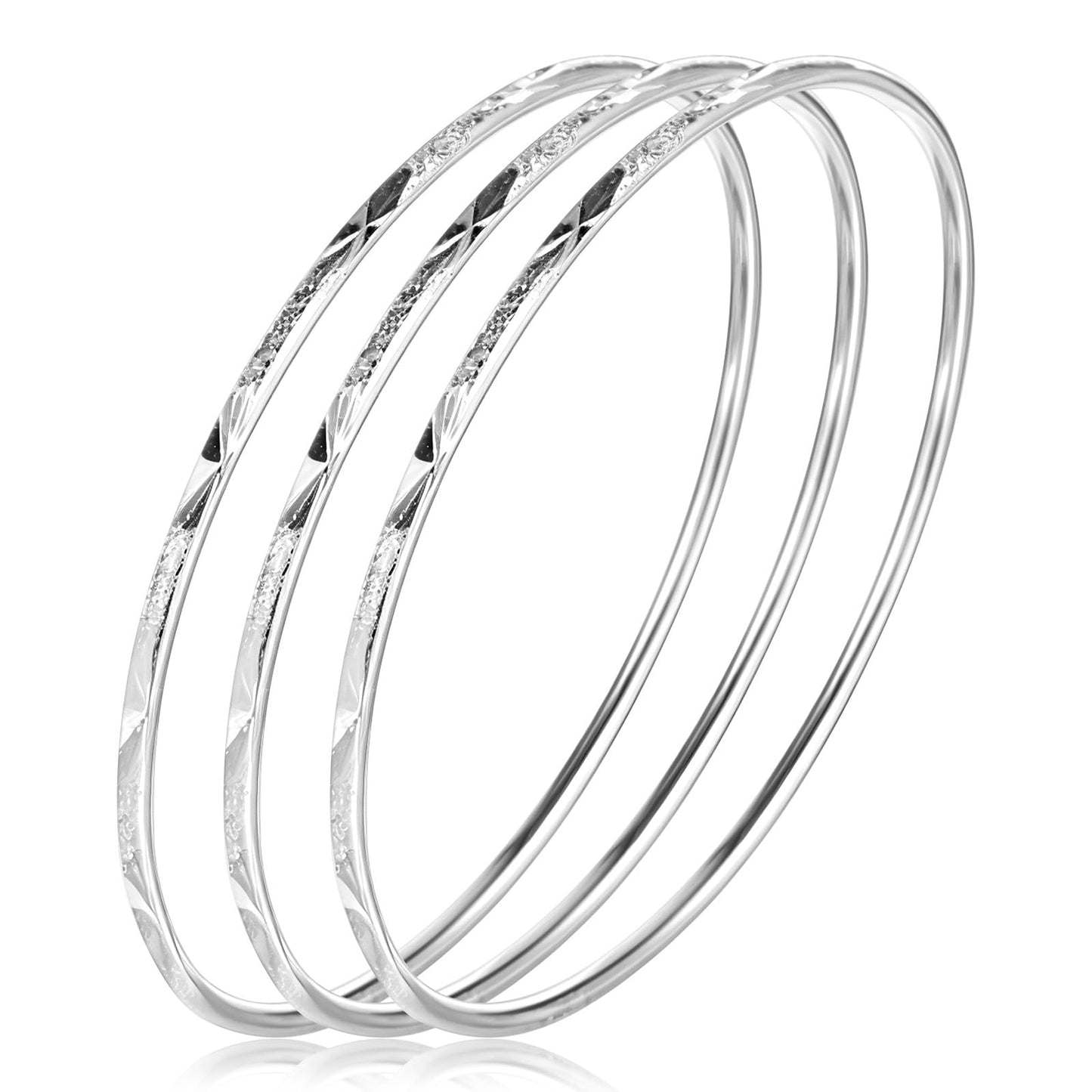 Lusofie 3 Pack Sterling Silver Bangle Bracelets for Women 925 Silver Cuff Bracelet Fashion Shiny Star Silver Bracelets for Women Mom Wife Valentine Mothers Day Gift
