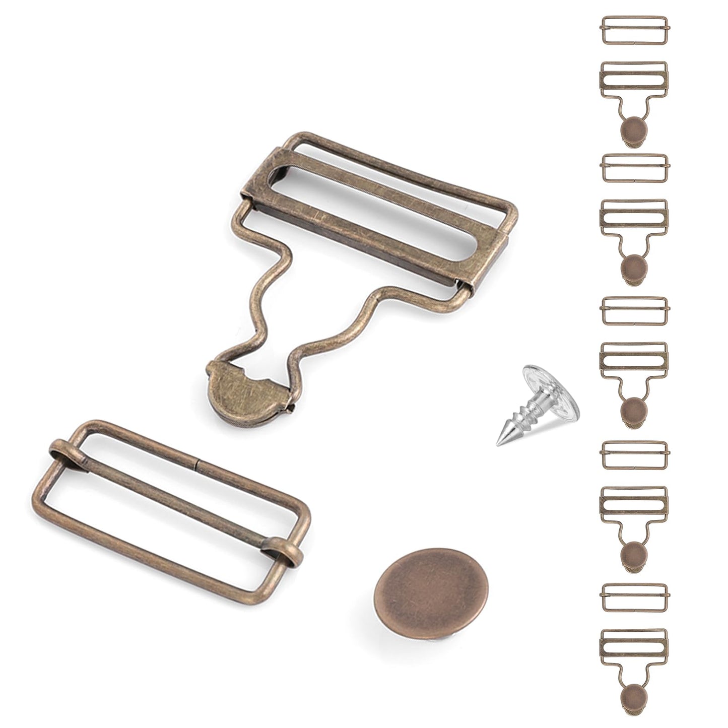 Yolev 6 Sets Dungaree Buckle Metal Clip Fasteners Adjustable Glide Buckle for Overalls Bib Pants Trousers Jeans Suspenders
