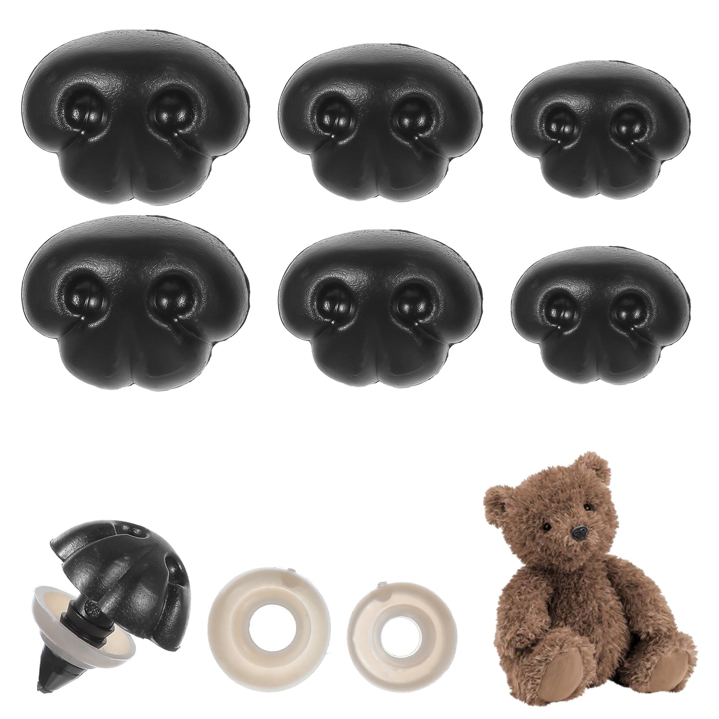 Lusofie 140 Pcs Safety Noses for Crochet Animals - 3 Sizes Black with Washers - Teddy Bears, Stuffed Animals, Dogs & Doll Making