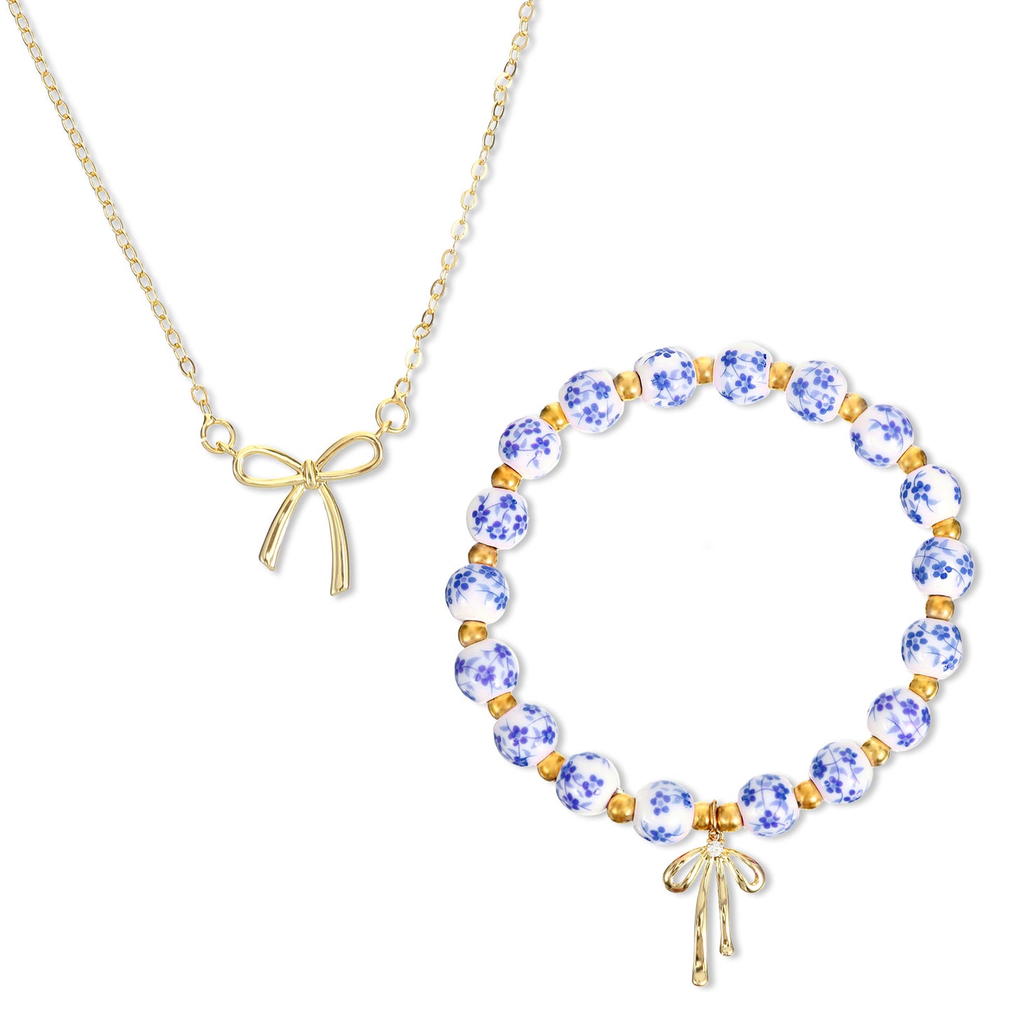 Neyauo Bow Bracelet Necklace Set(Blue)