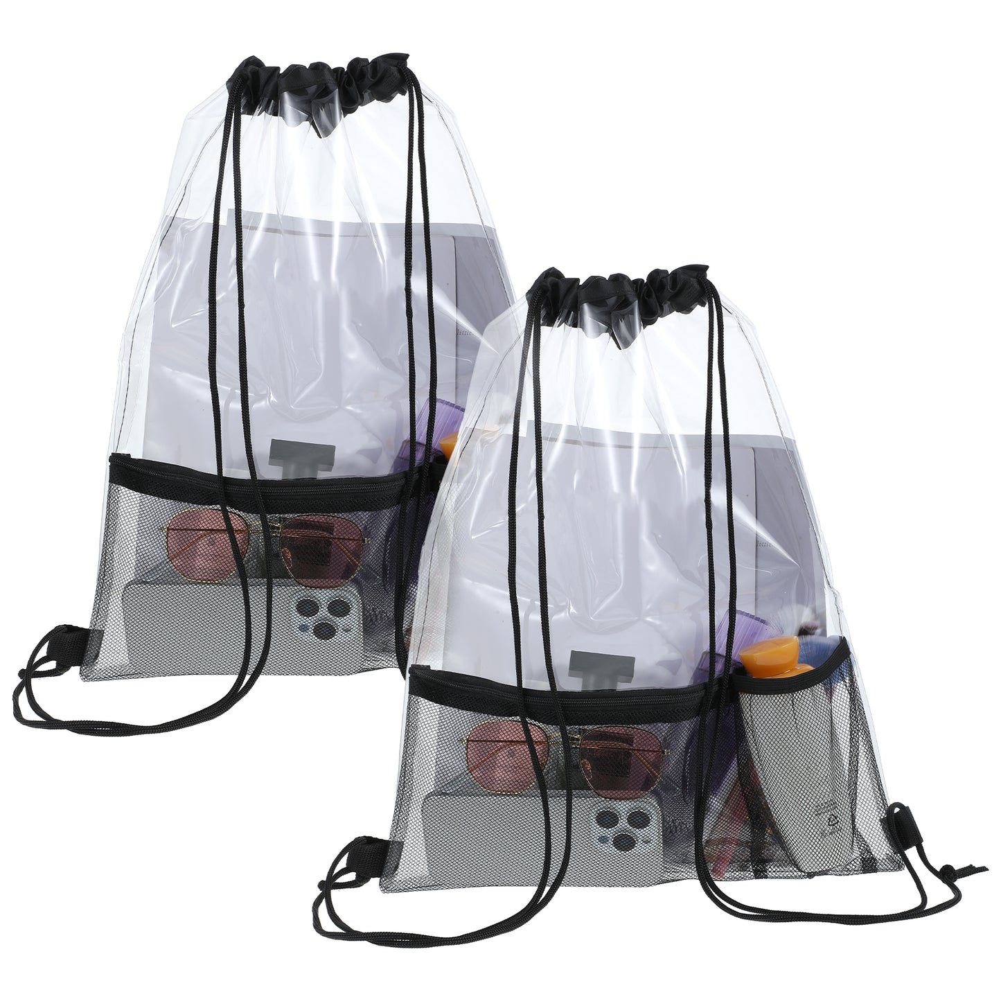 Lusofie Clear Drawstring Gym Bag See Through Transparent Swimming Bag PVC Mesh Bags Two in One,Two openings for Easy Access Drawstring Bags for Concert Sport Festival Travel Work