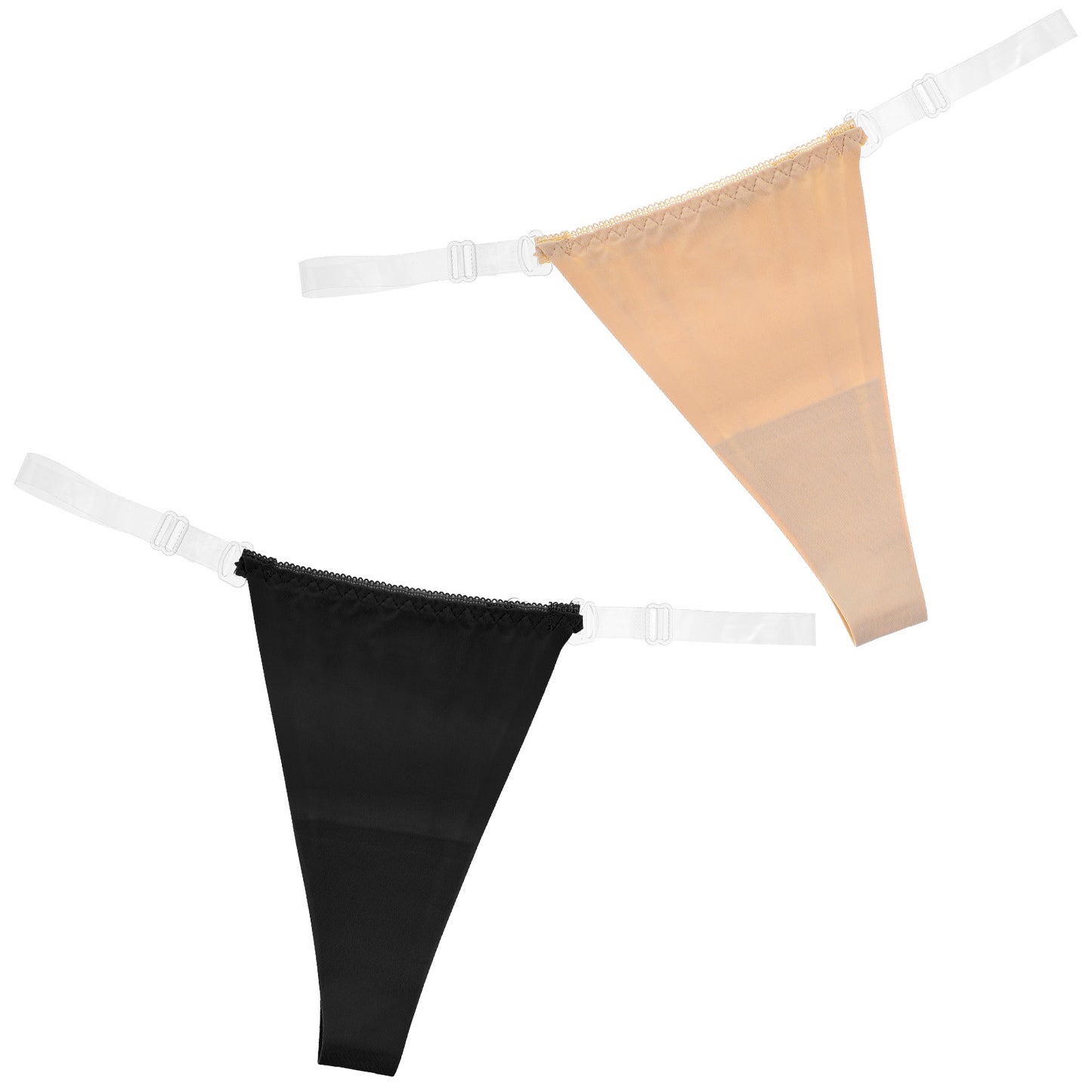 DIVINA VITAE Women's 2 Piece Invisible Thong Underwear, No Show G-String Panties, Black and Nude, Nylon Spandex Blend, Comfortable Breathable